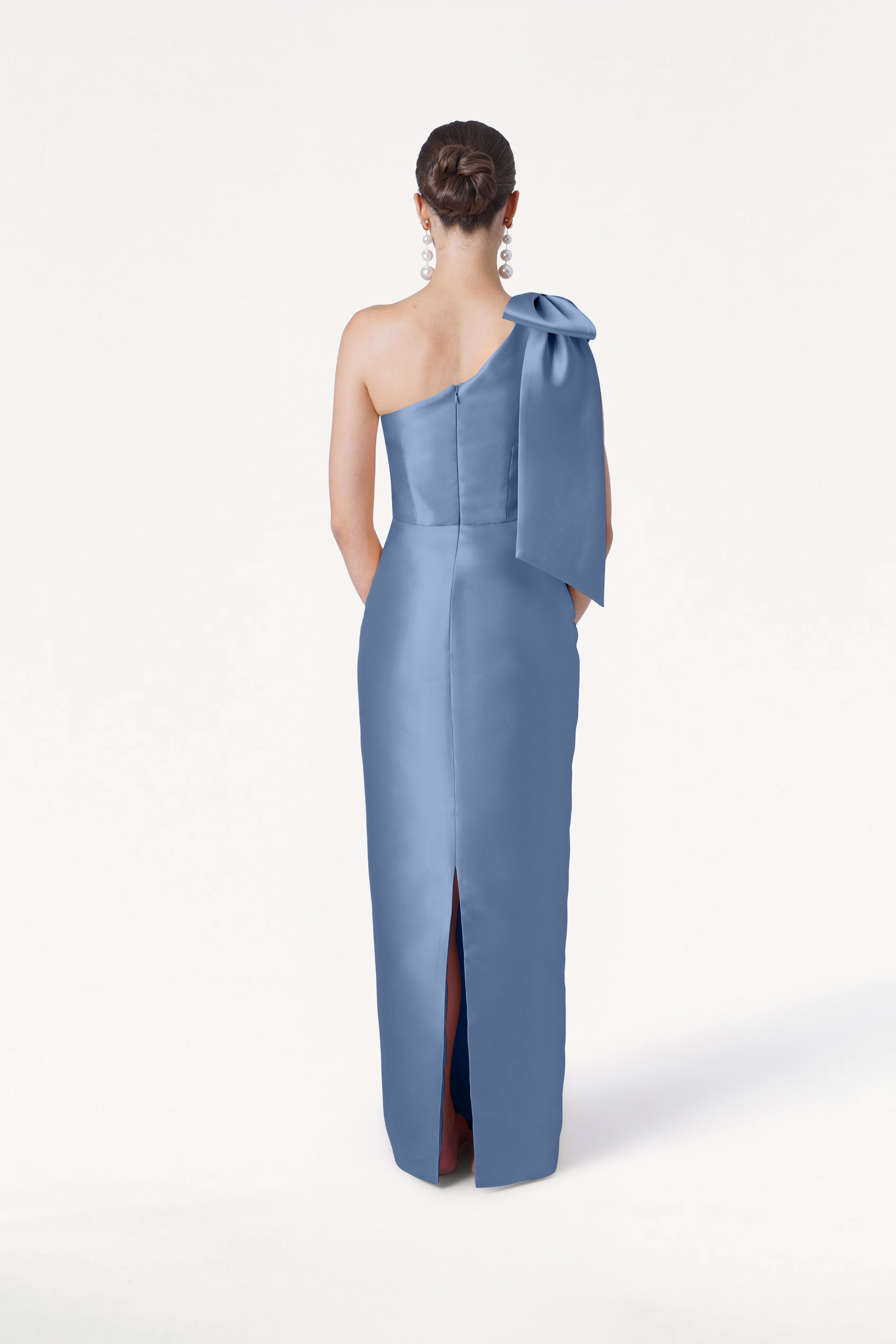 Ritz Bridesmaid Dress in Vintage Blue Satin Twill