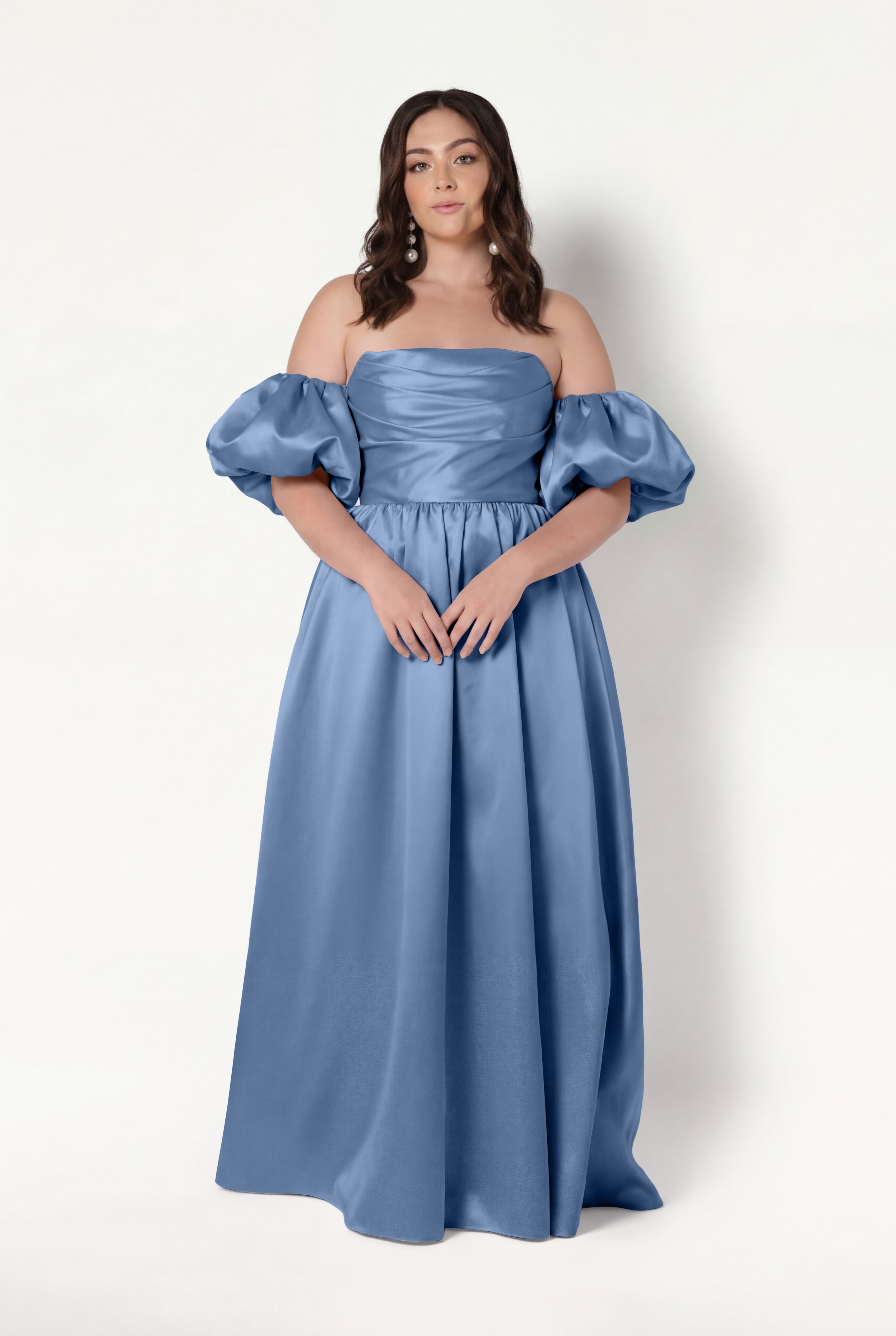 Blair Bridesmaid Dress in Vintage Blue Satin Twill