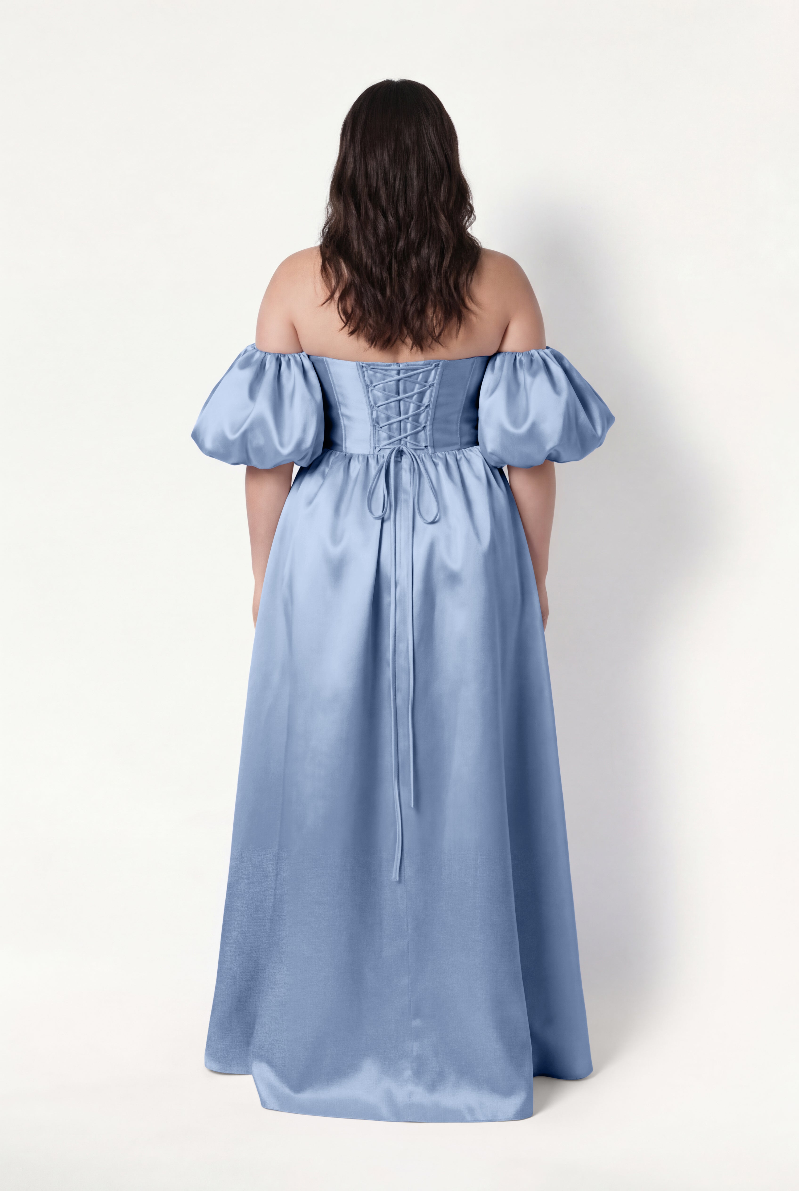 Blair Bridesmaid Dress in Vintage Blue Satin Twill