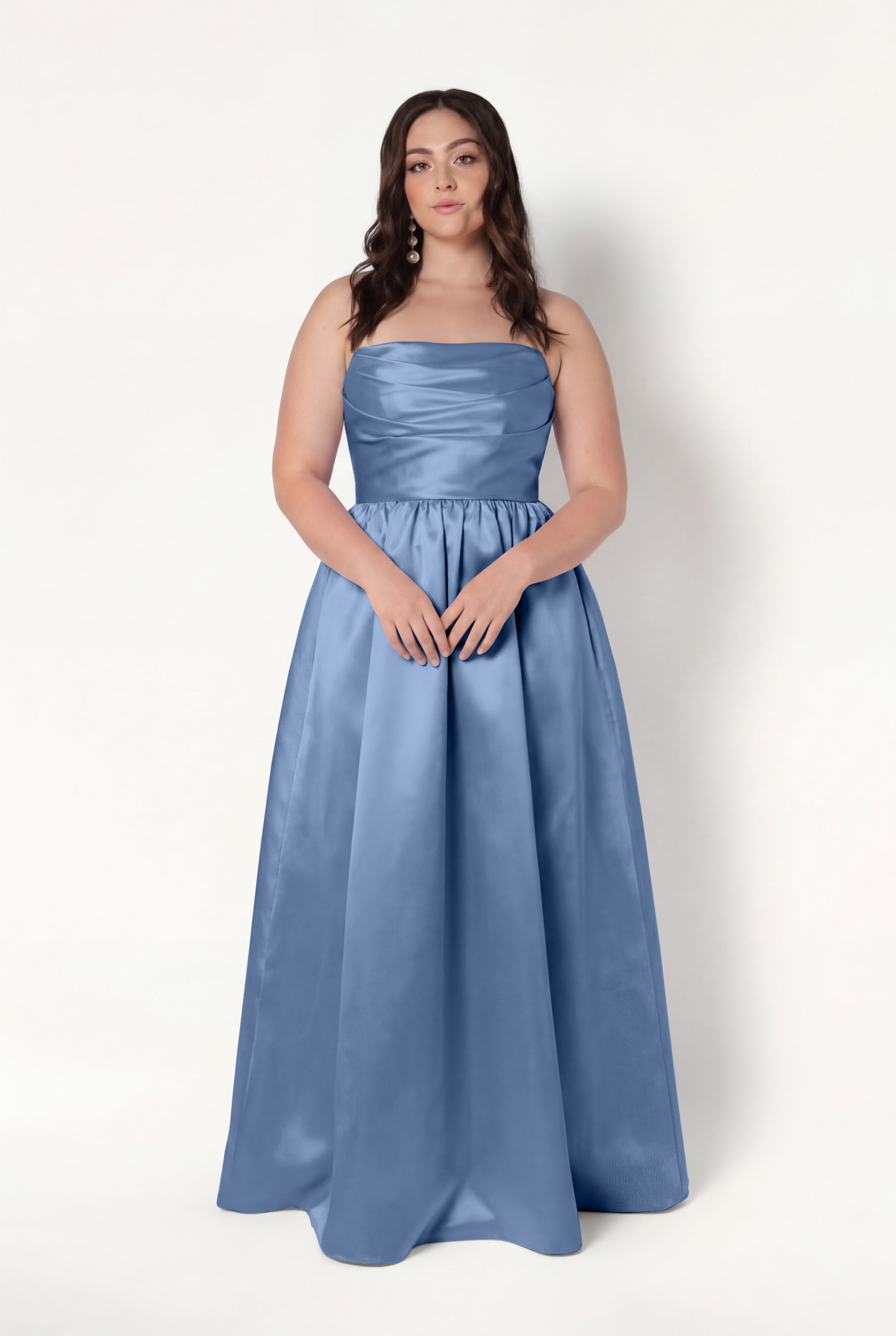 Blair Bridesmaid Dress in Vintage Blue Satin Twill