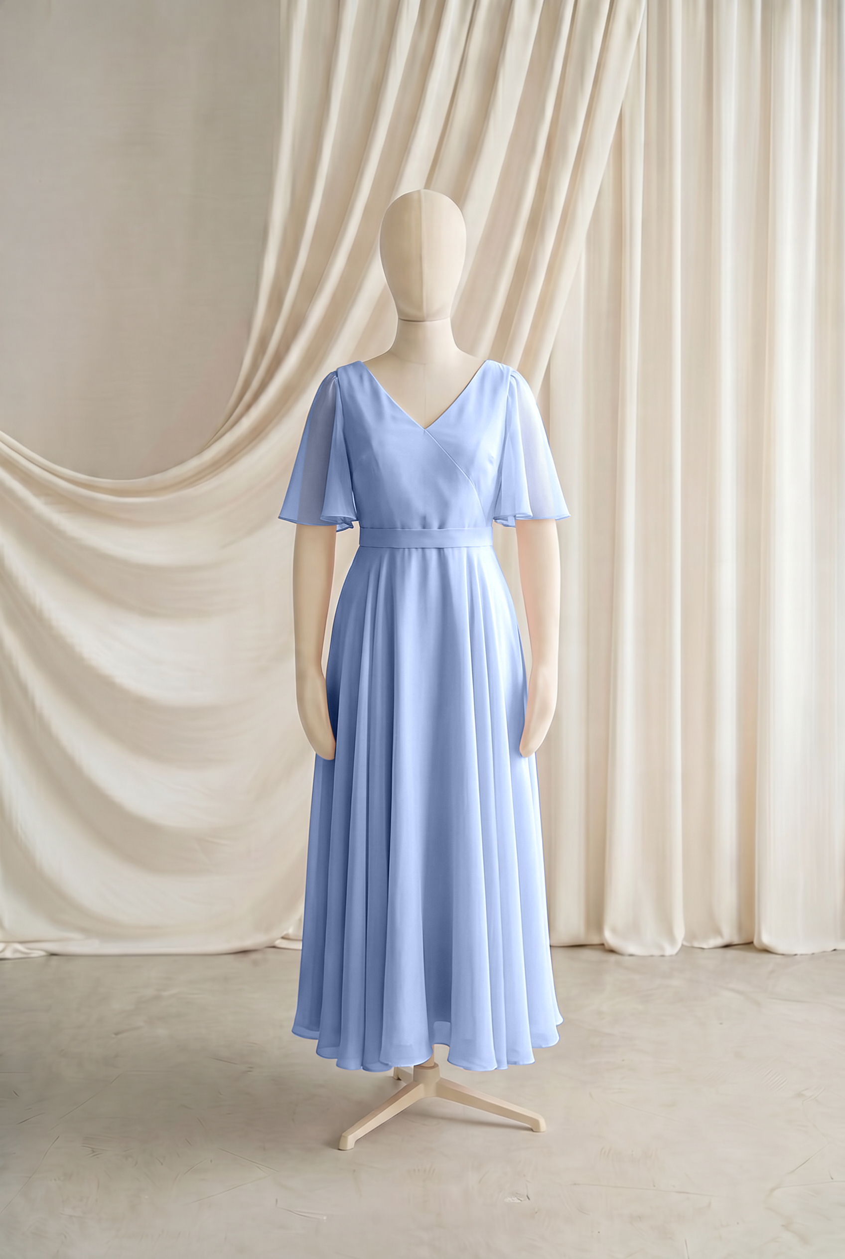Phoebe Junior Bridesmaid Dress In Dusty Blue Chiffon