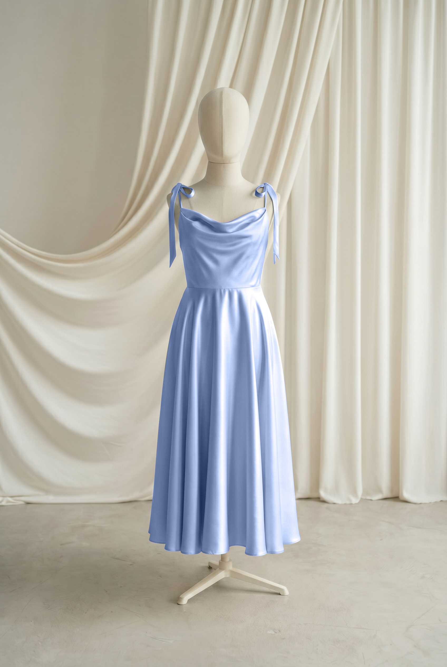 Tilly Junior Bridesmaid Dress in Dusty Blue Satin