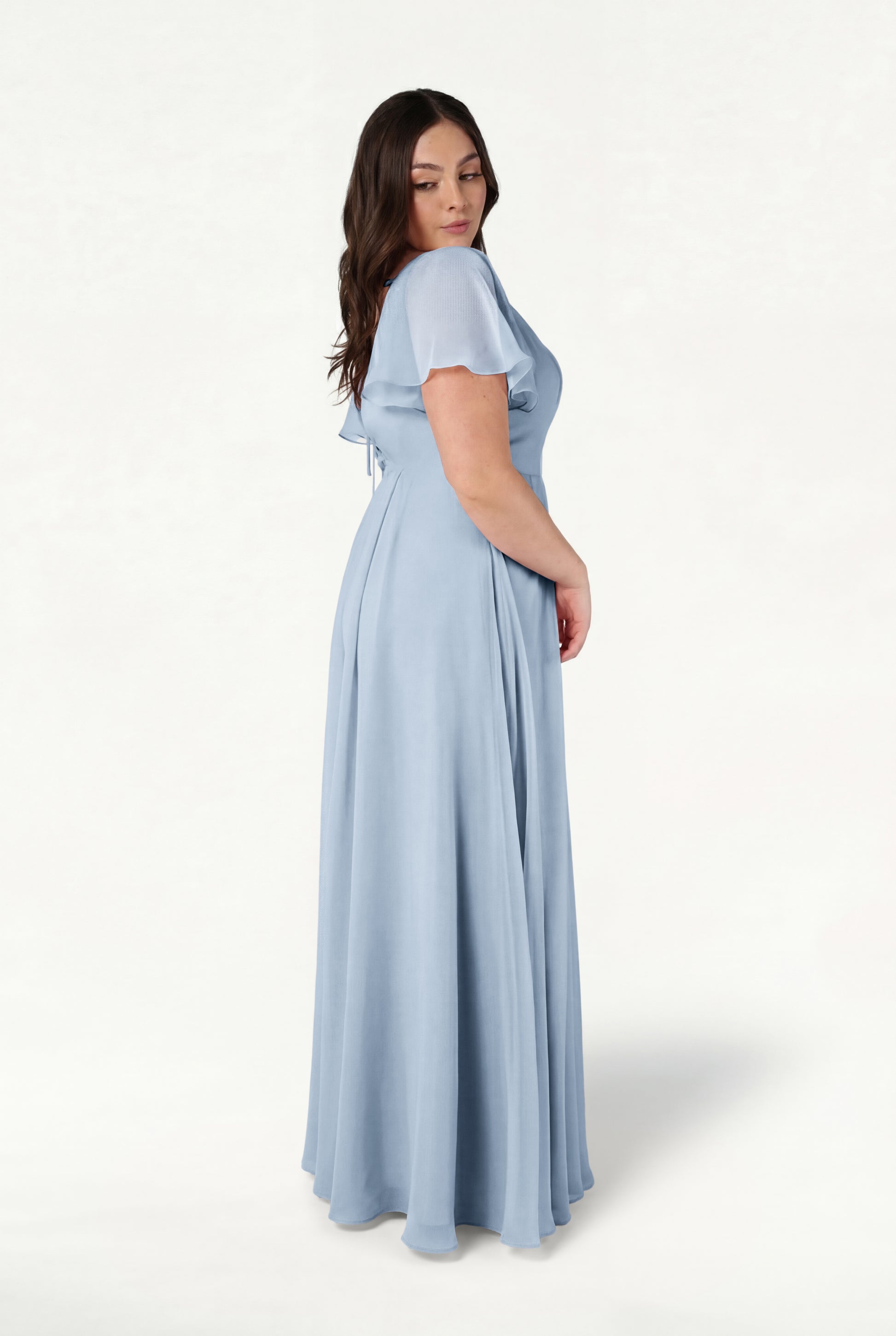 TH&TH Phoebe Bridesmaid Dress In Dusty Blue Chiffon TH and TH TH&TH Phoebe Bridesmaid Dress In Dusty Blue Chiffon TH and TH