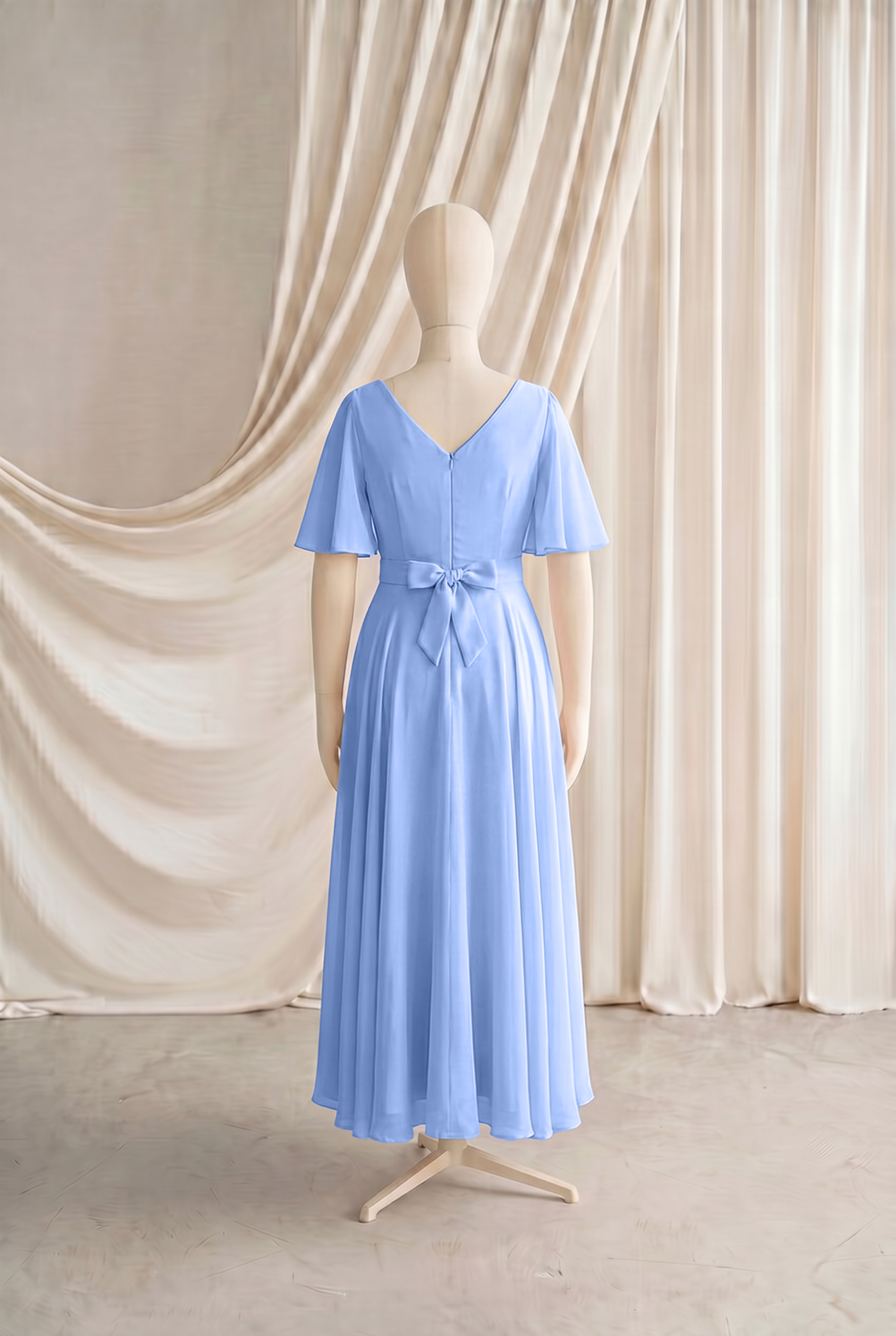Phoebe Junior Bridesmaid Dress In Dusty Blue Chiffon