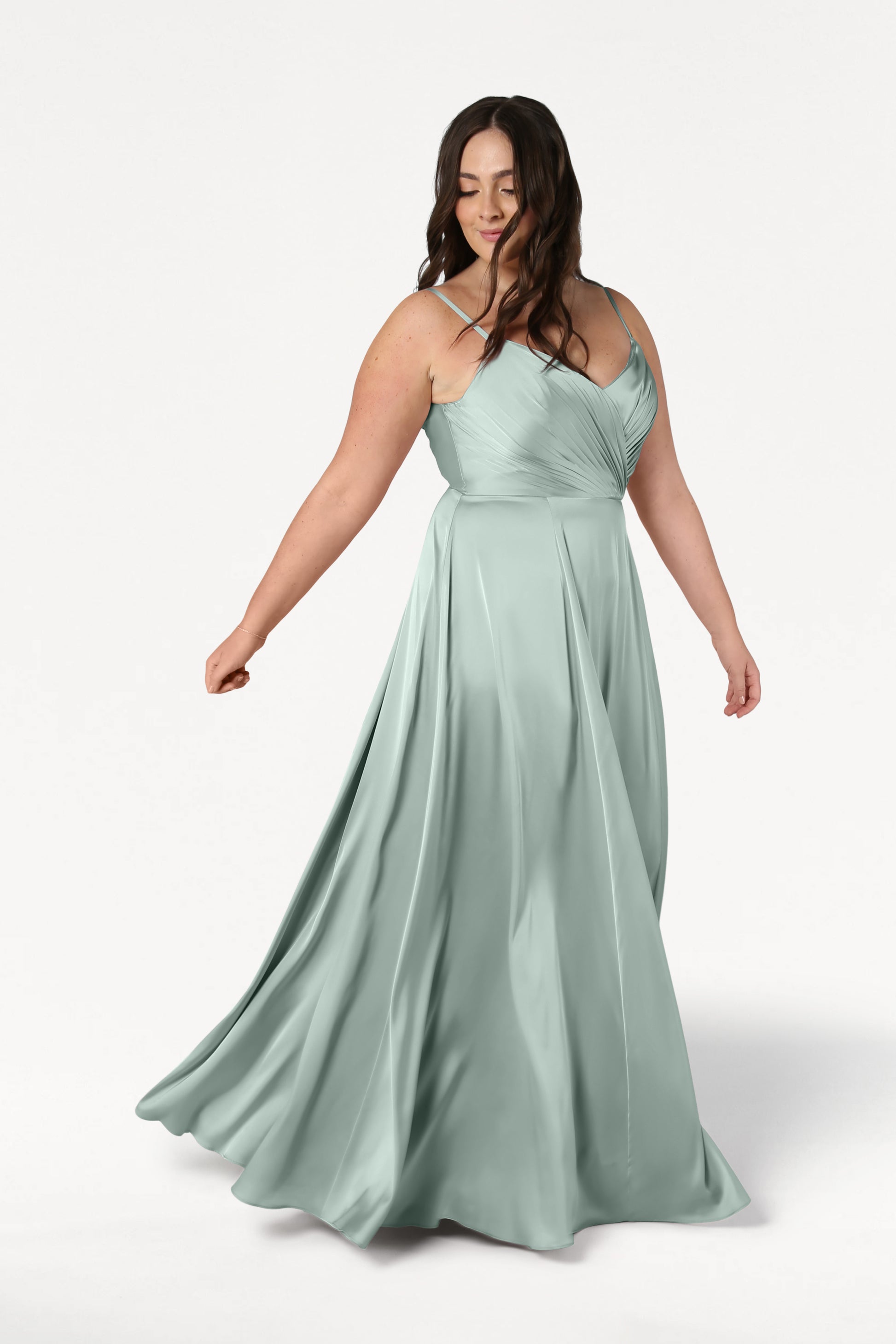 TH&TH Isla Bridesmaid Dress In Dusty Eucalyptus Satin TH&TH Isla Bridesmaid Dress In Dusty Eucalyptus Satin