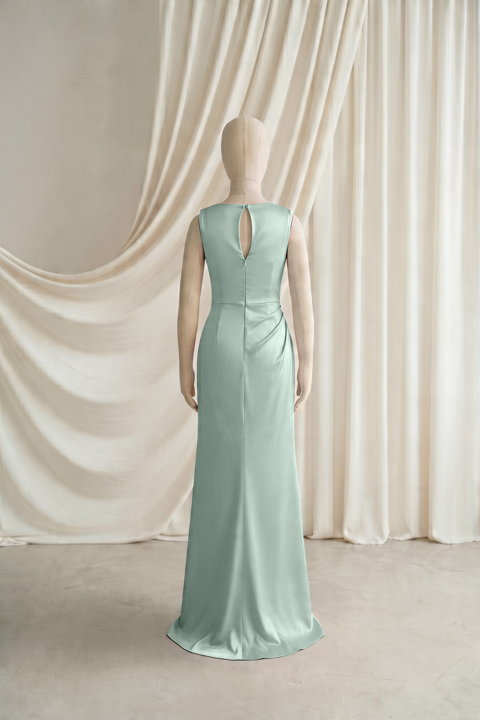 Nala Junior Bridesmaid Dress in Dusty Eucalyptus Satin