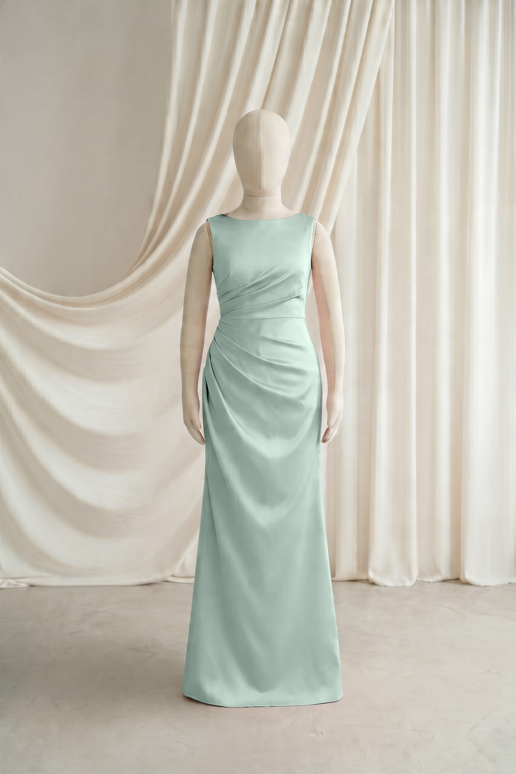 Nala Junior Bridesmaid Dress in Dusty Eucalyptus Satin