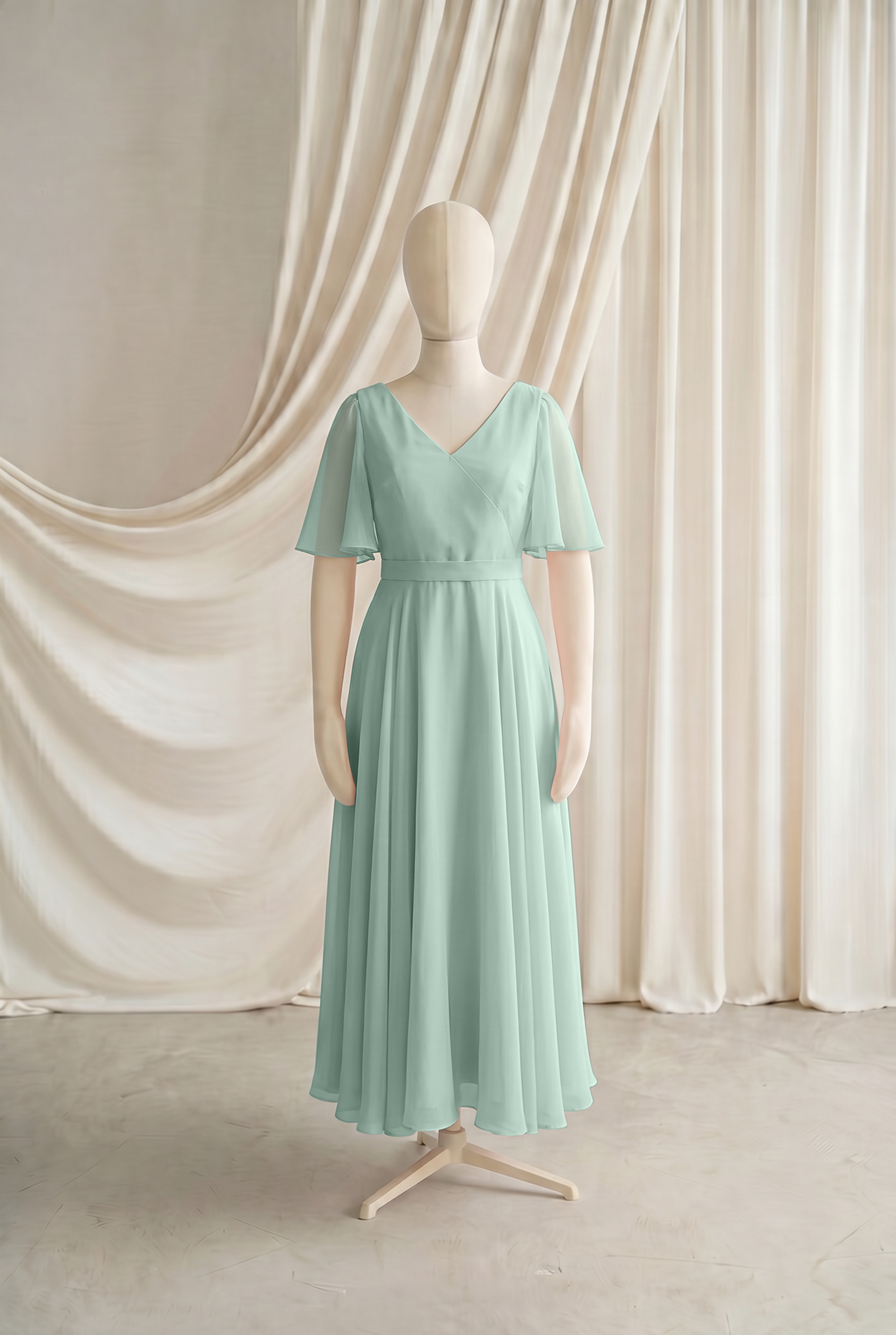 Phoebe Junior Bridesmaid Dress In Dusty Eucalyptus Chiffon