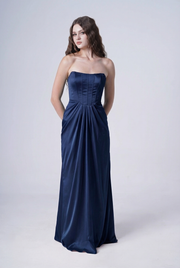 Selena Bridesmaid Dress in Navy Satin