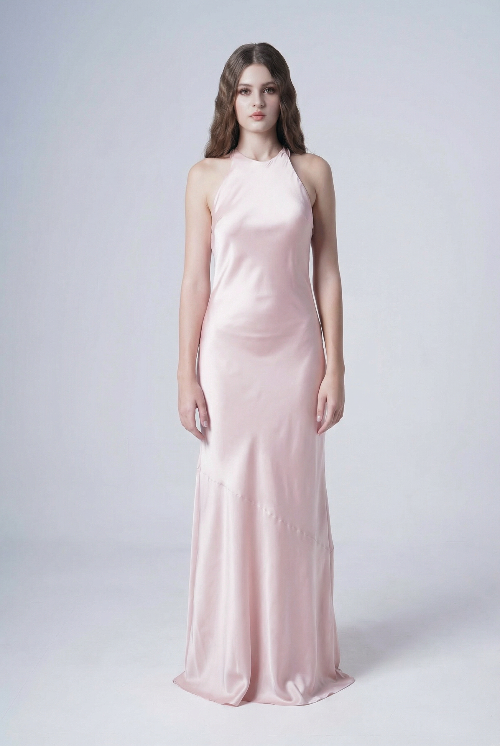 Mira Bridesmaid Dress in Blush Pink Satin
