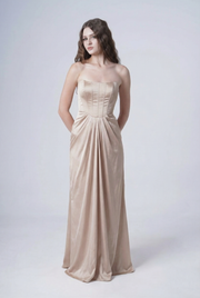 Selena Bridesmaid Dress in Champagne Sky Satin