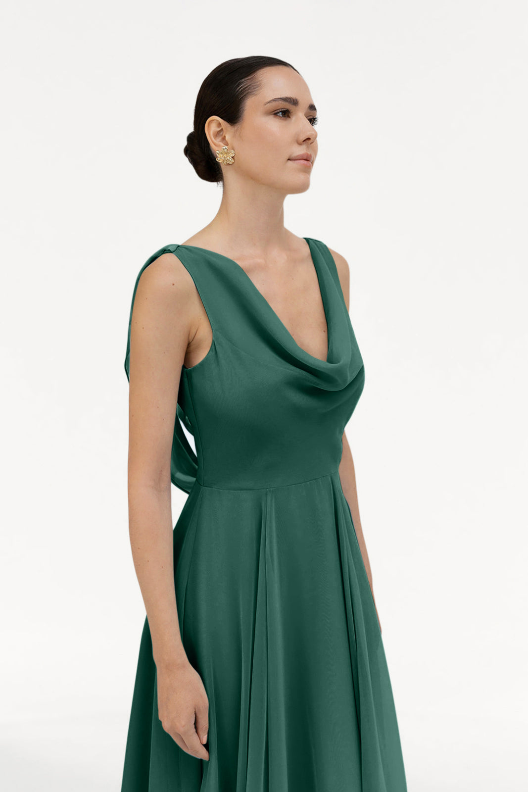 Athena Bridesmaid Dress In Forest Green Chiffon