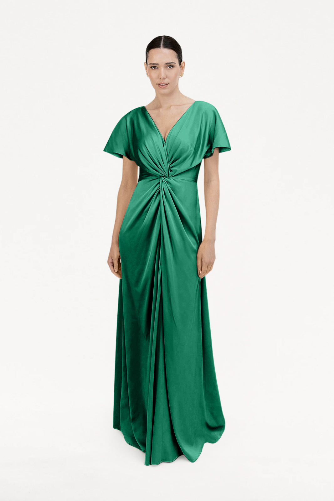 Camilla Bridesmaid Dress in Forest Green Satin