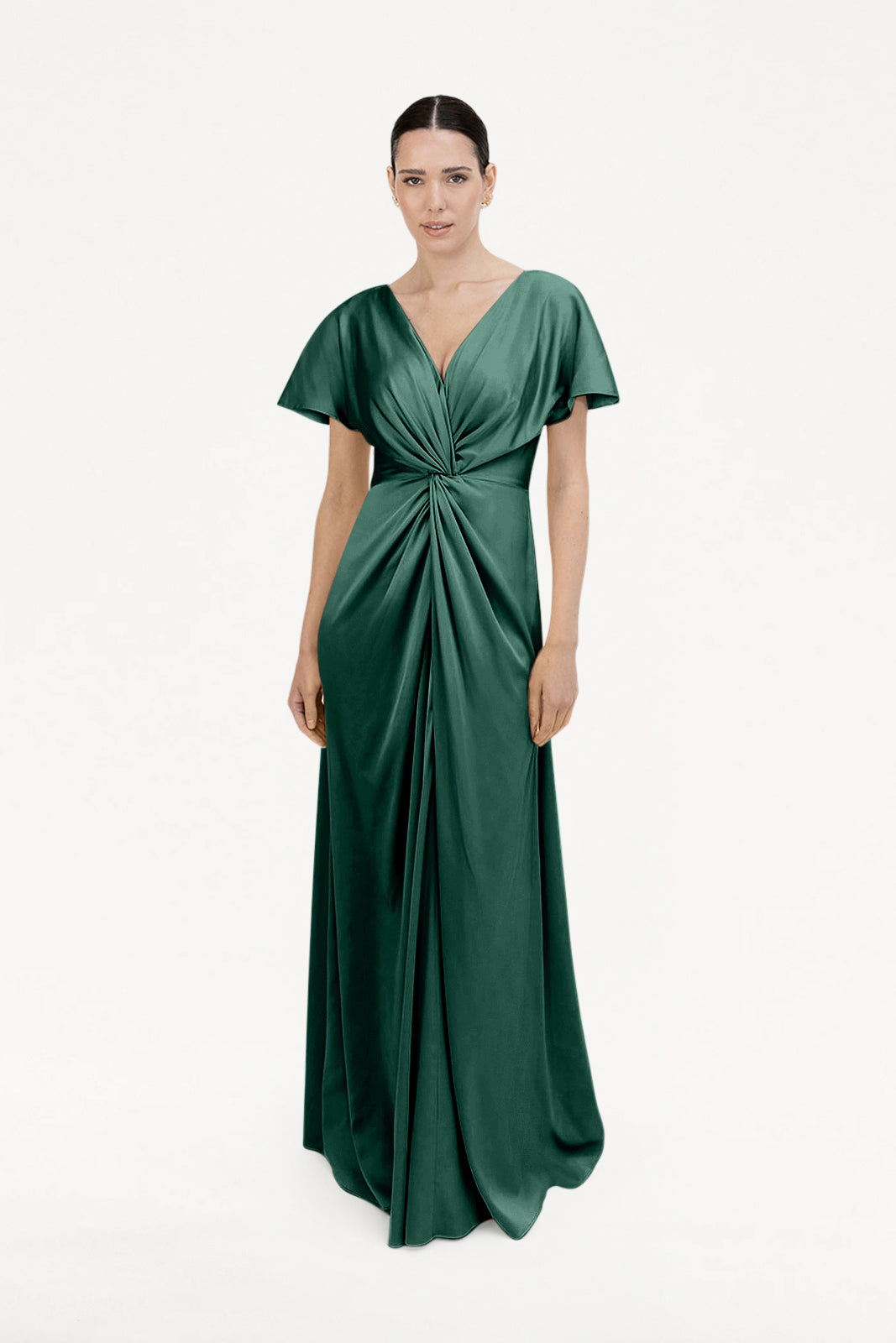 Camilla Bridesmaid Dress in Forest Green Satin