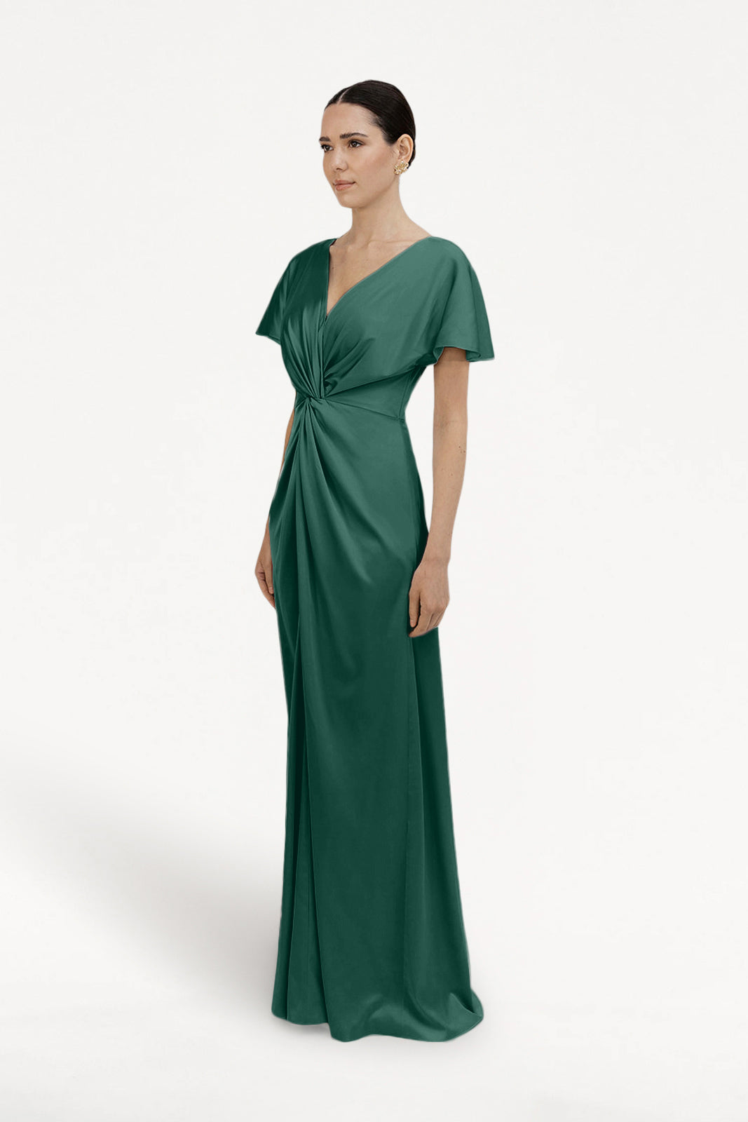 Camilla Bridesmaid Dress in Forest Green Satin