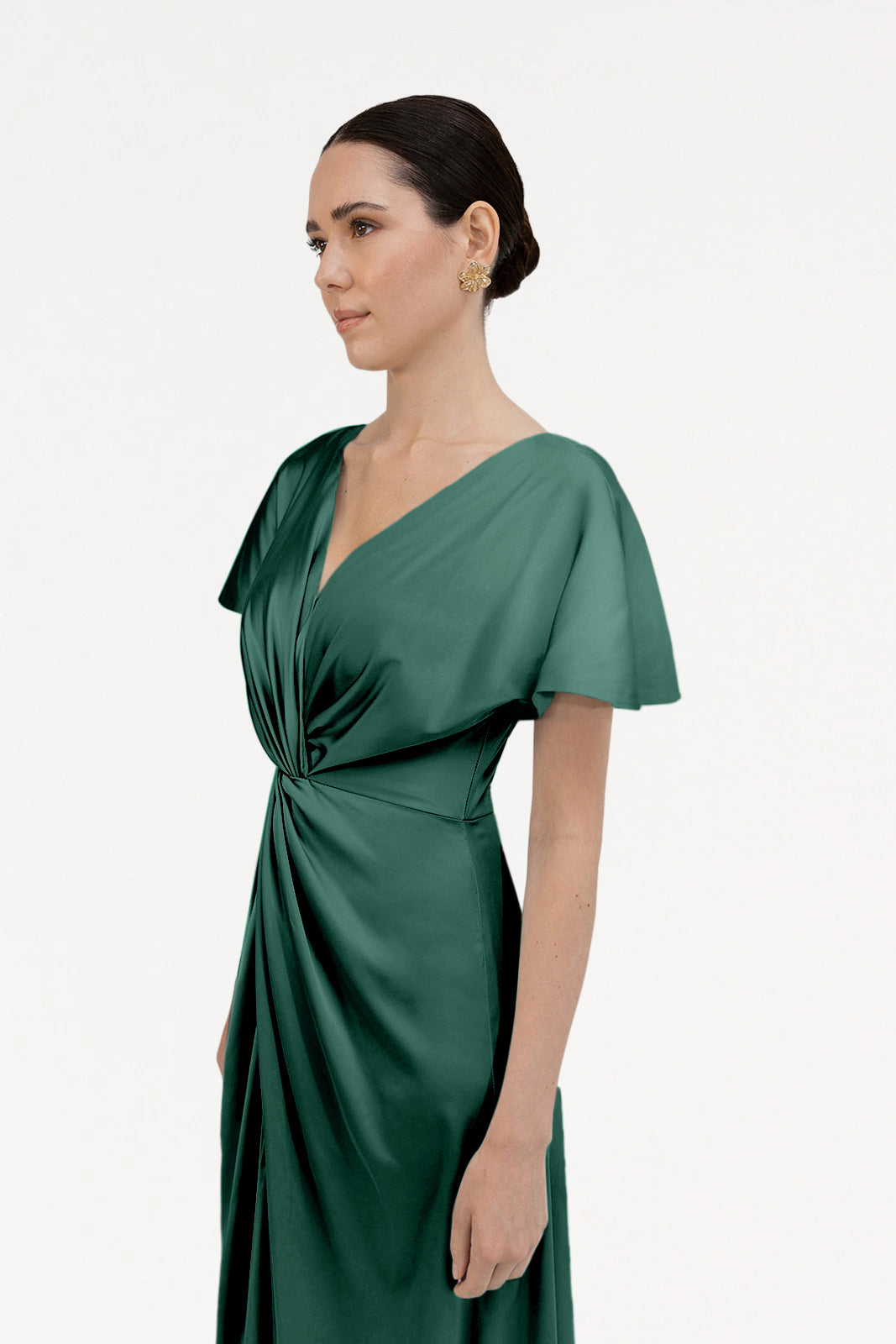Camilla Bridesmaid Dress in Forest Green Satin
