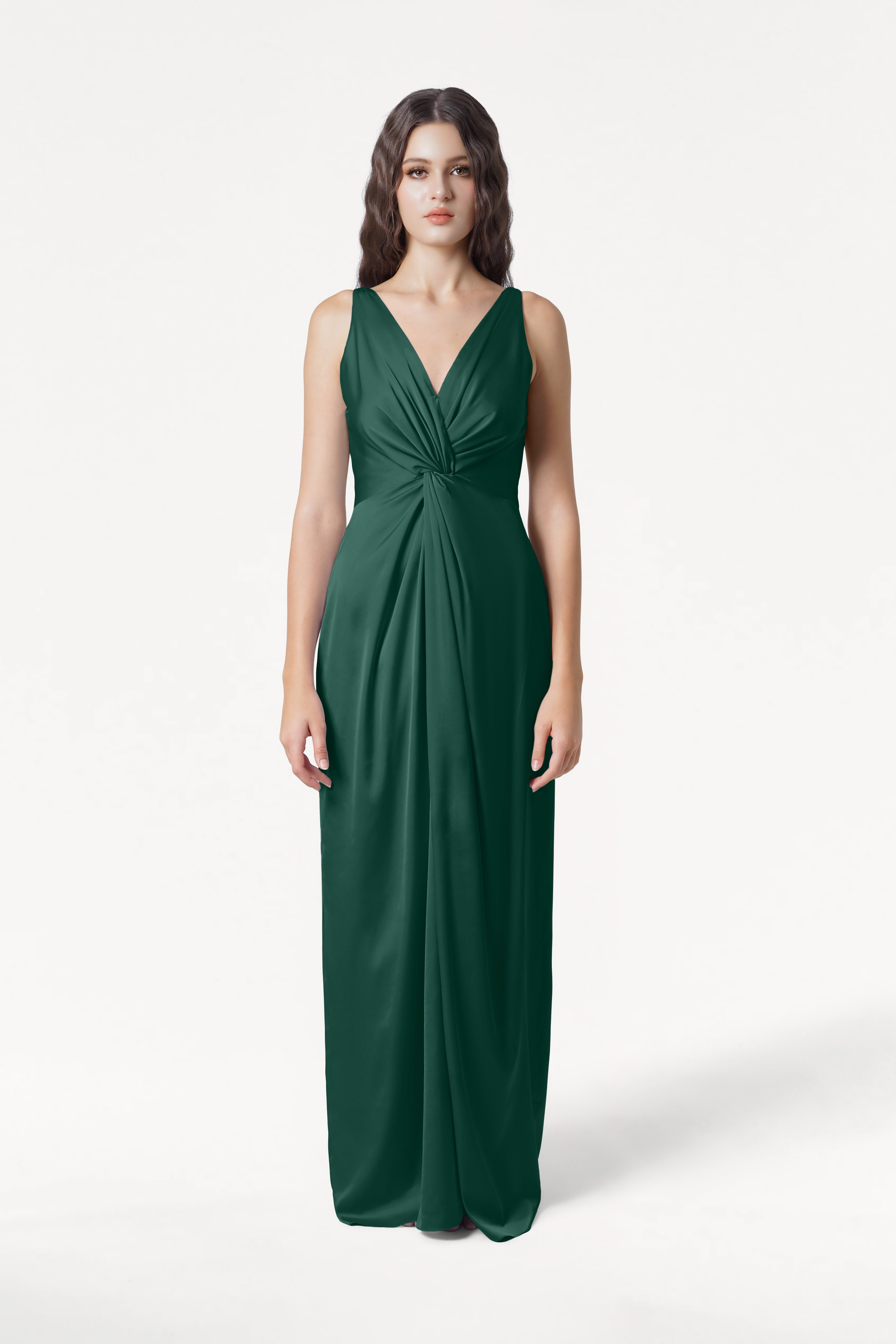 Carmen Bridesmaid Dress in Forest Green Satin