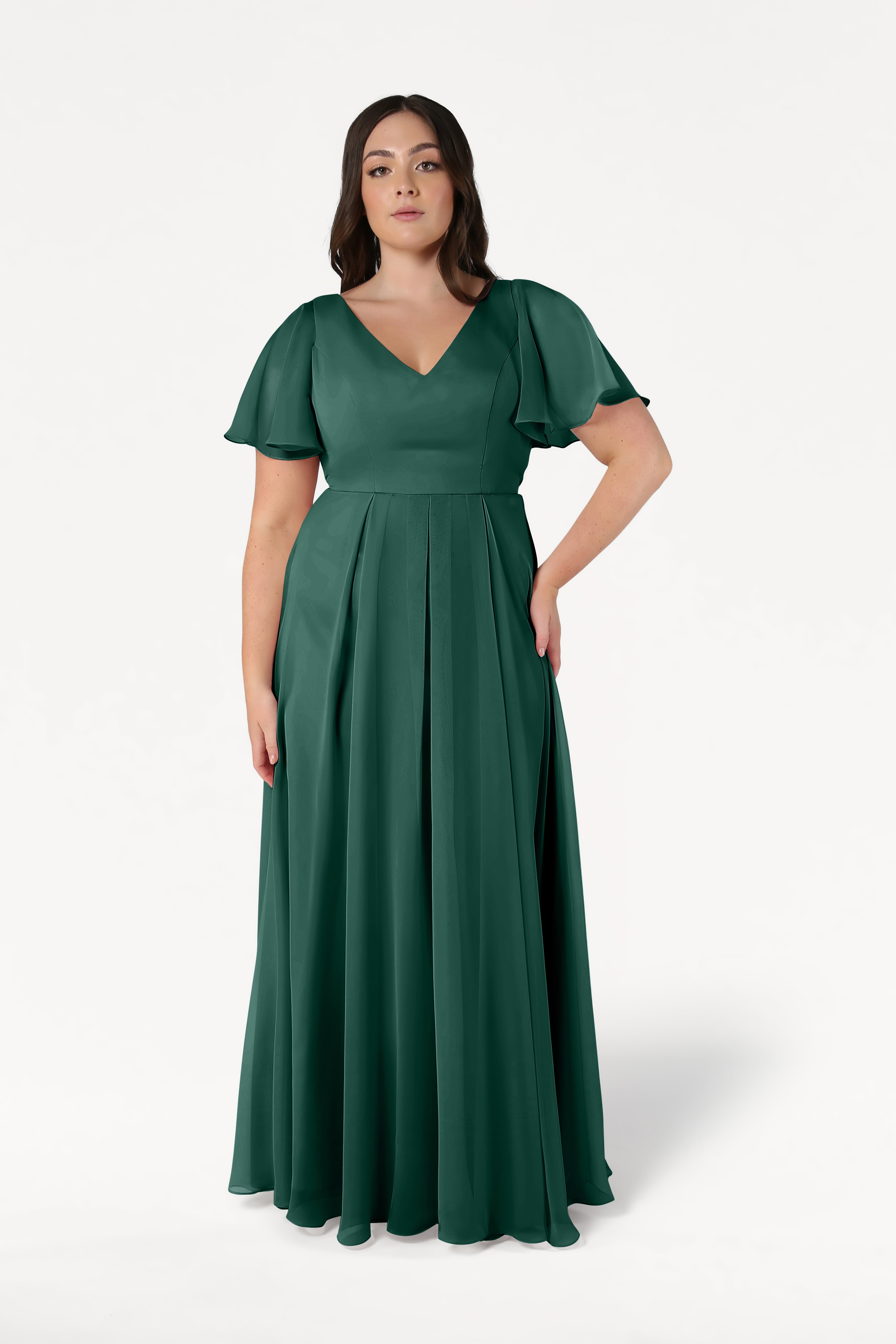 Phoebe Bridesmaid Dress In Forest Green Chiffon