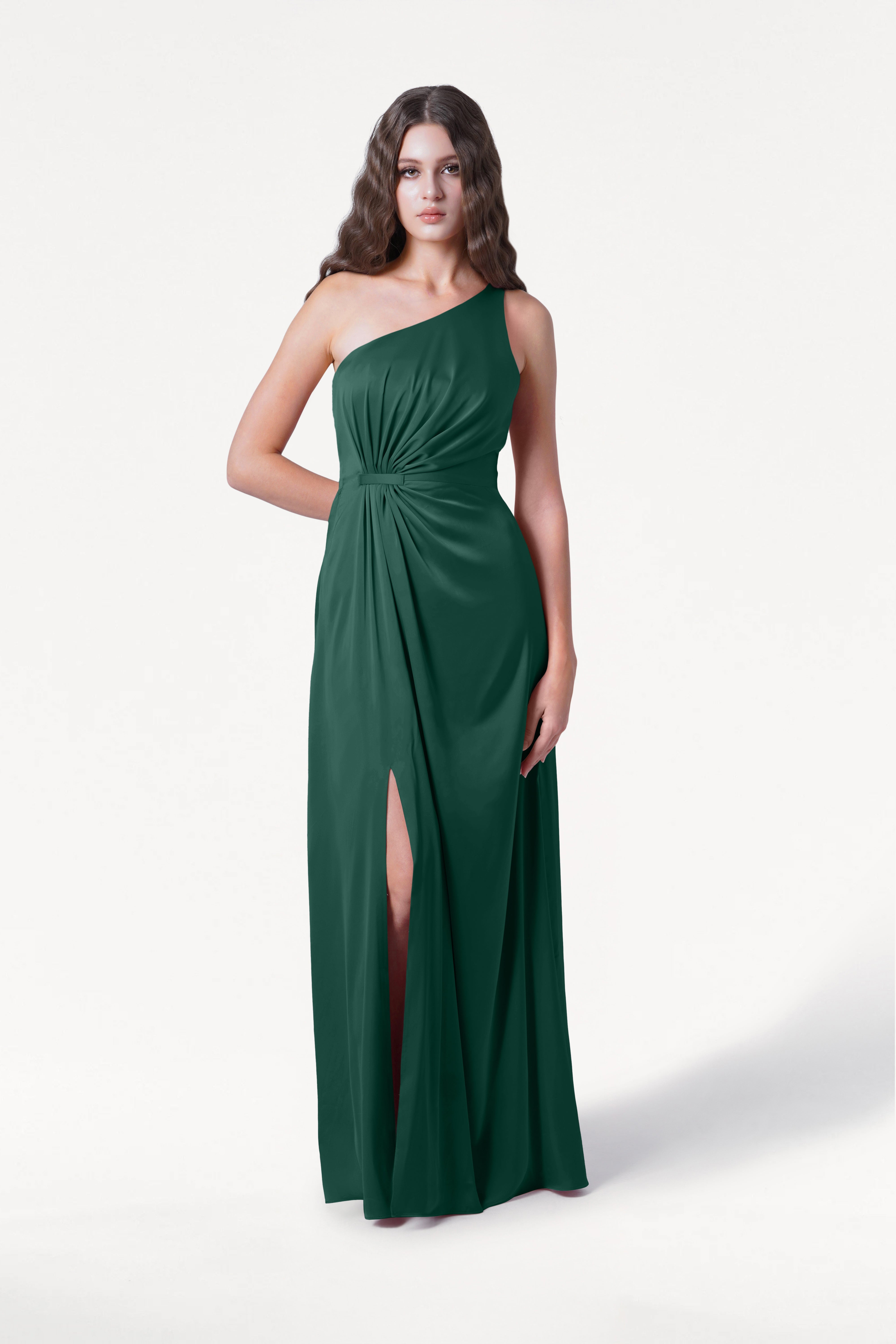 Greta Bridesmaid Dress in Forest Green Satin