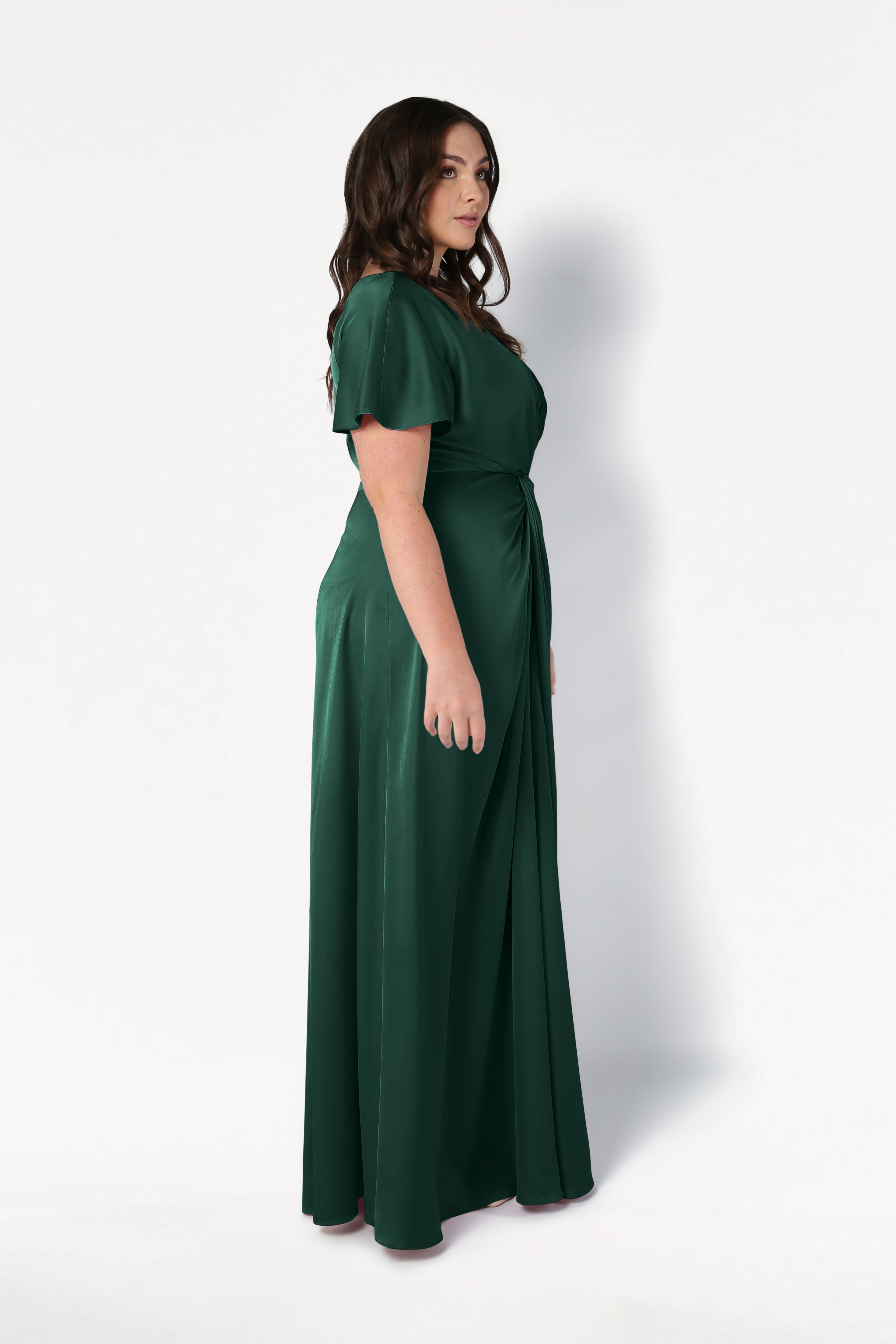 Camilla Bridesmaid Dress in Forest Green Satin