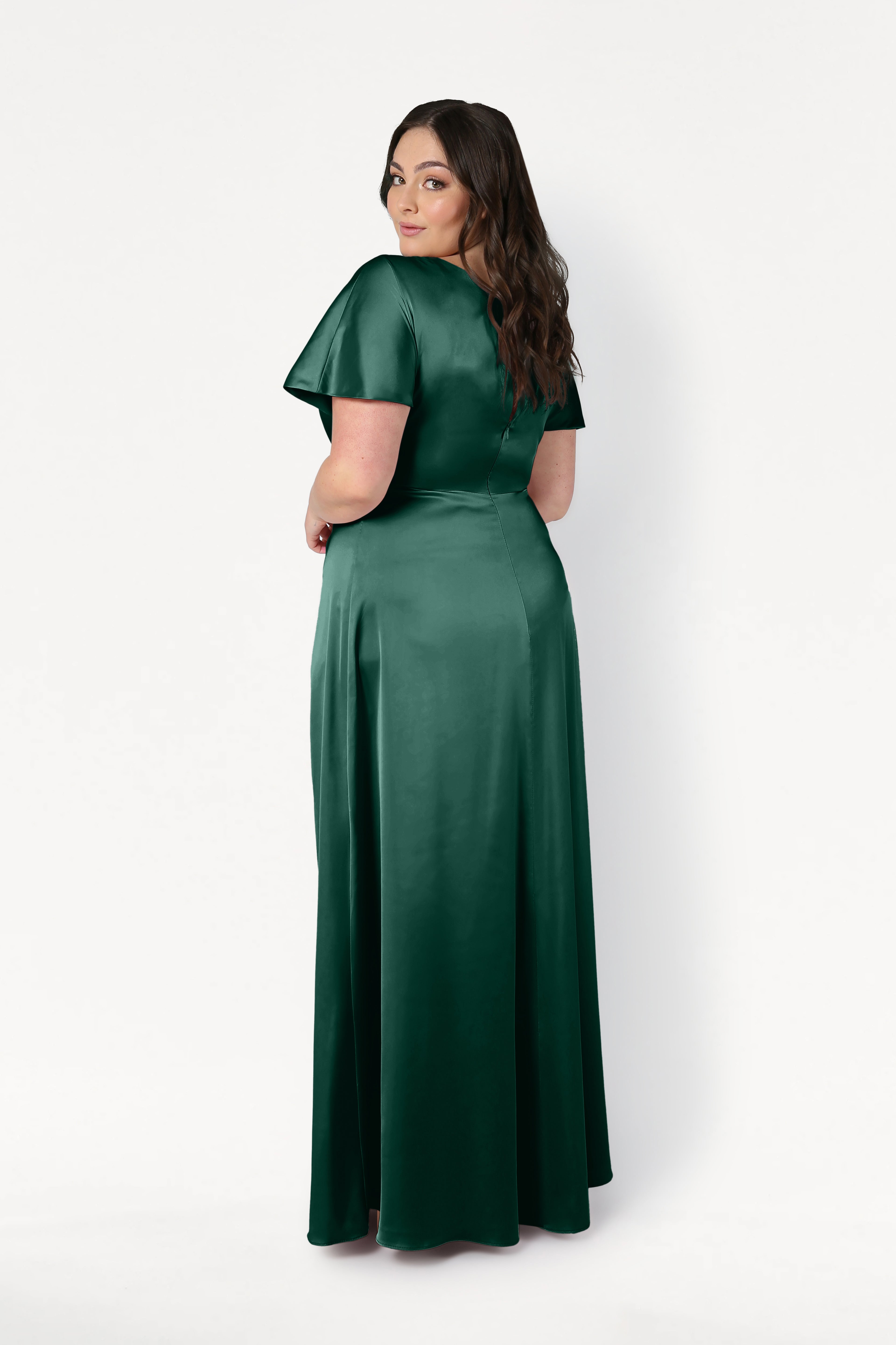 Camilla Bridesmaid Dress in Forest Green Satin