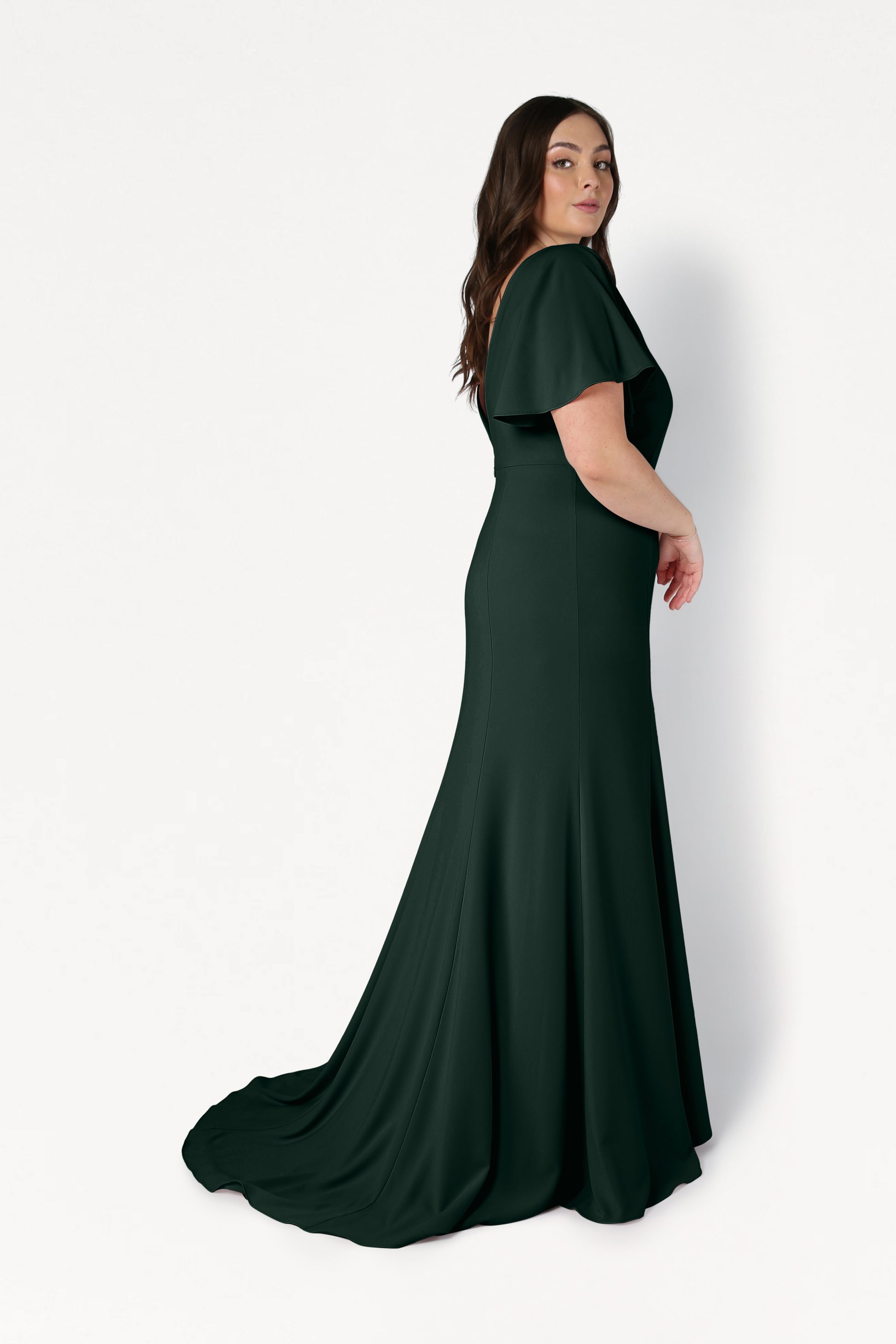 Celeste Moss Crepe Bridesmaid Dress in Forest Green | TH&TH TH and TH Celeste Moss Crepe Bridesmaid Dress in Forest Green | TH&TH TH and TH