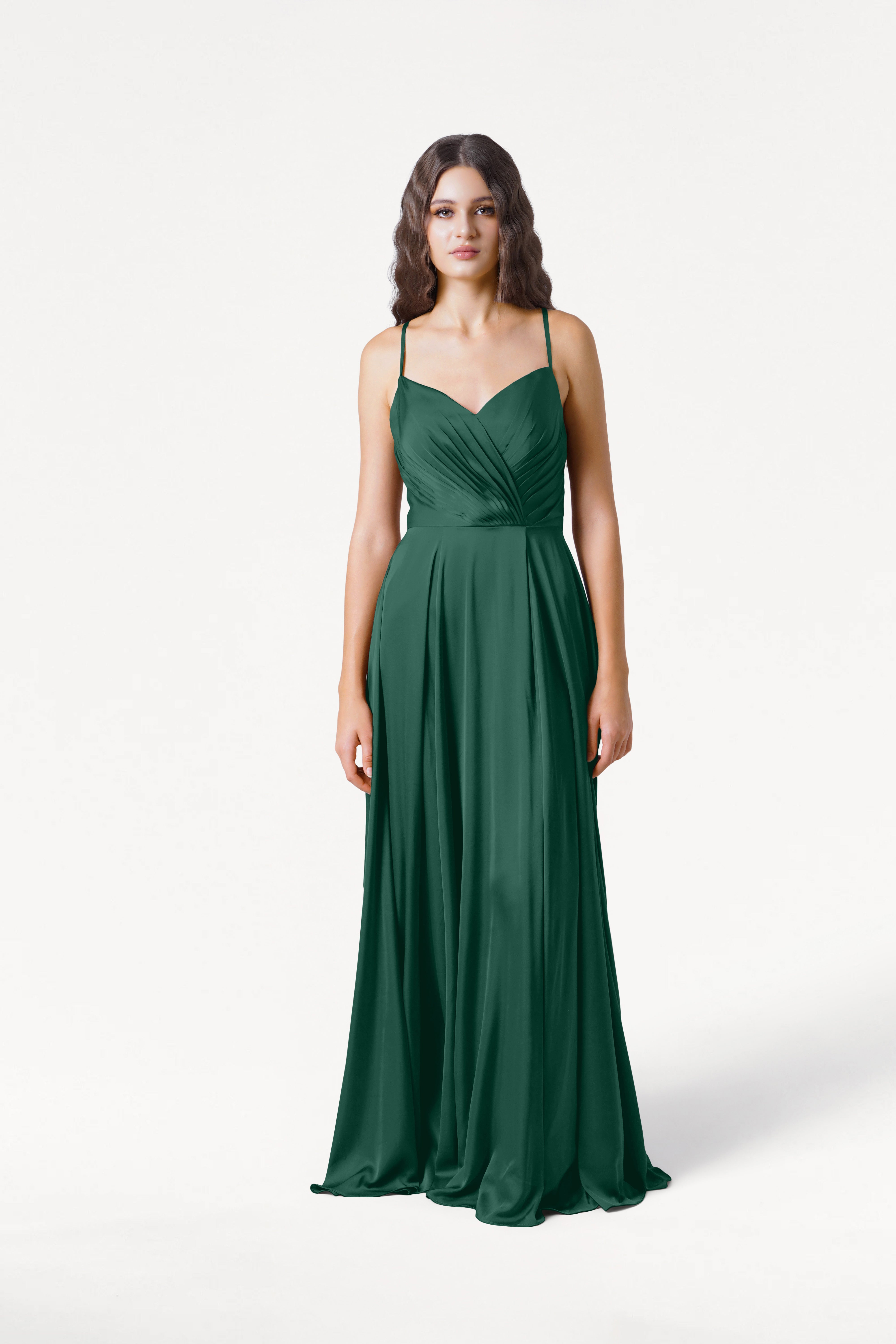 Isla Bridesmaid Dress in Forest Green Satin