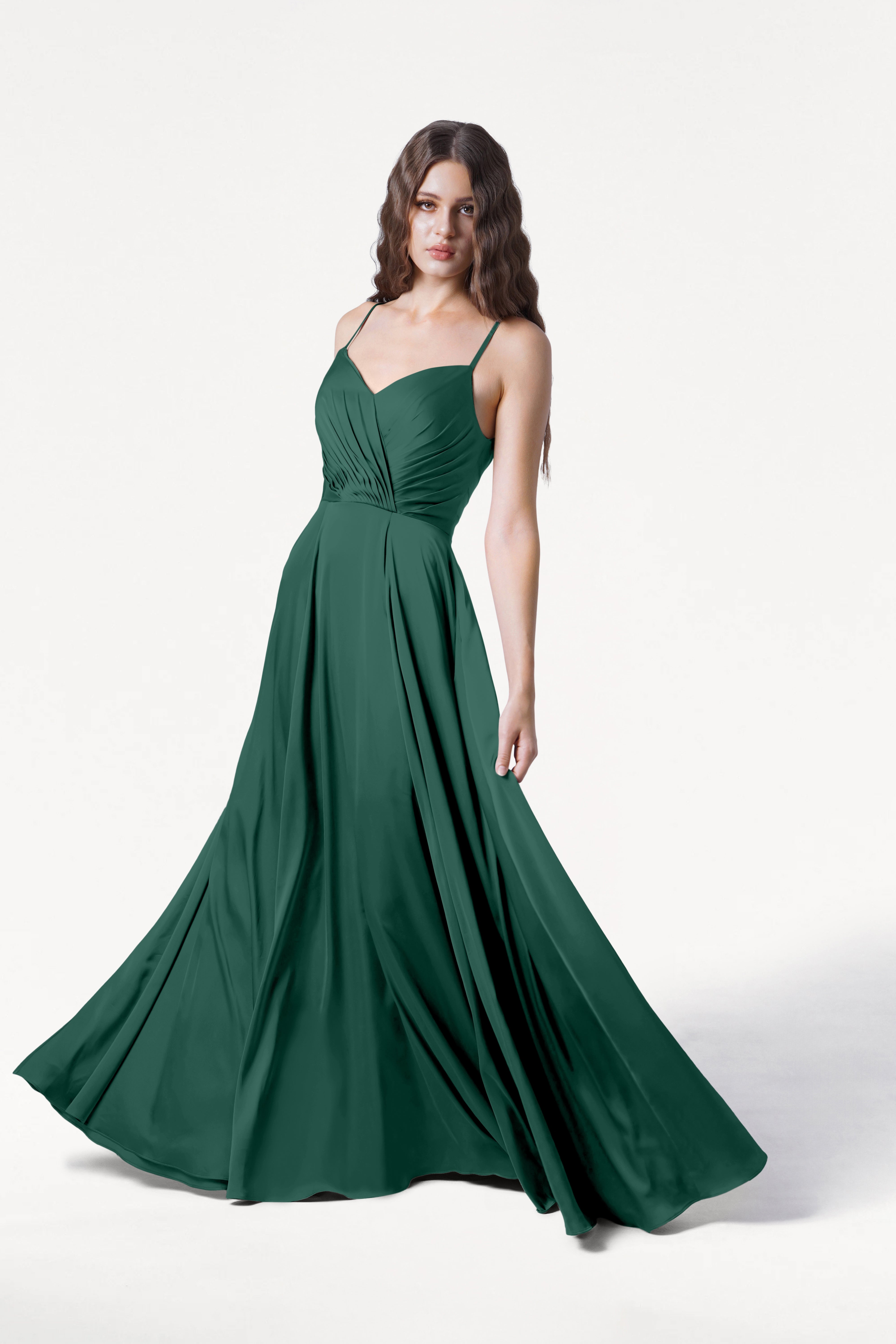 Isla Bridesmaid Dress in Forest Green Satin