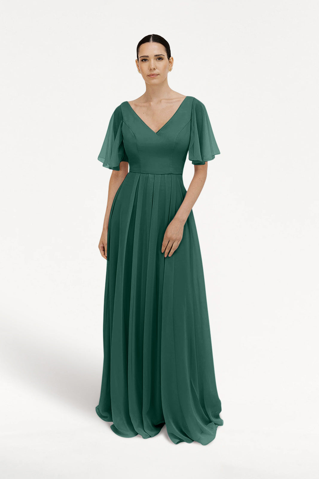 Phoebe Bridesmaid Dress In Forest Green Chiffon