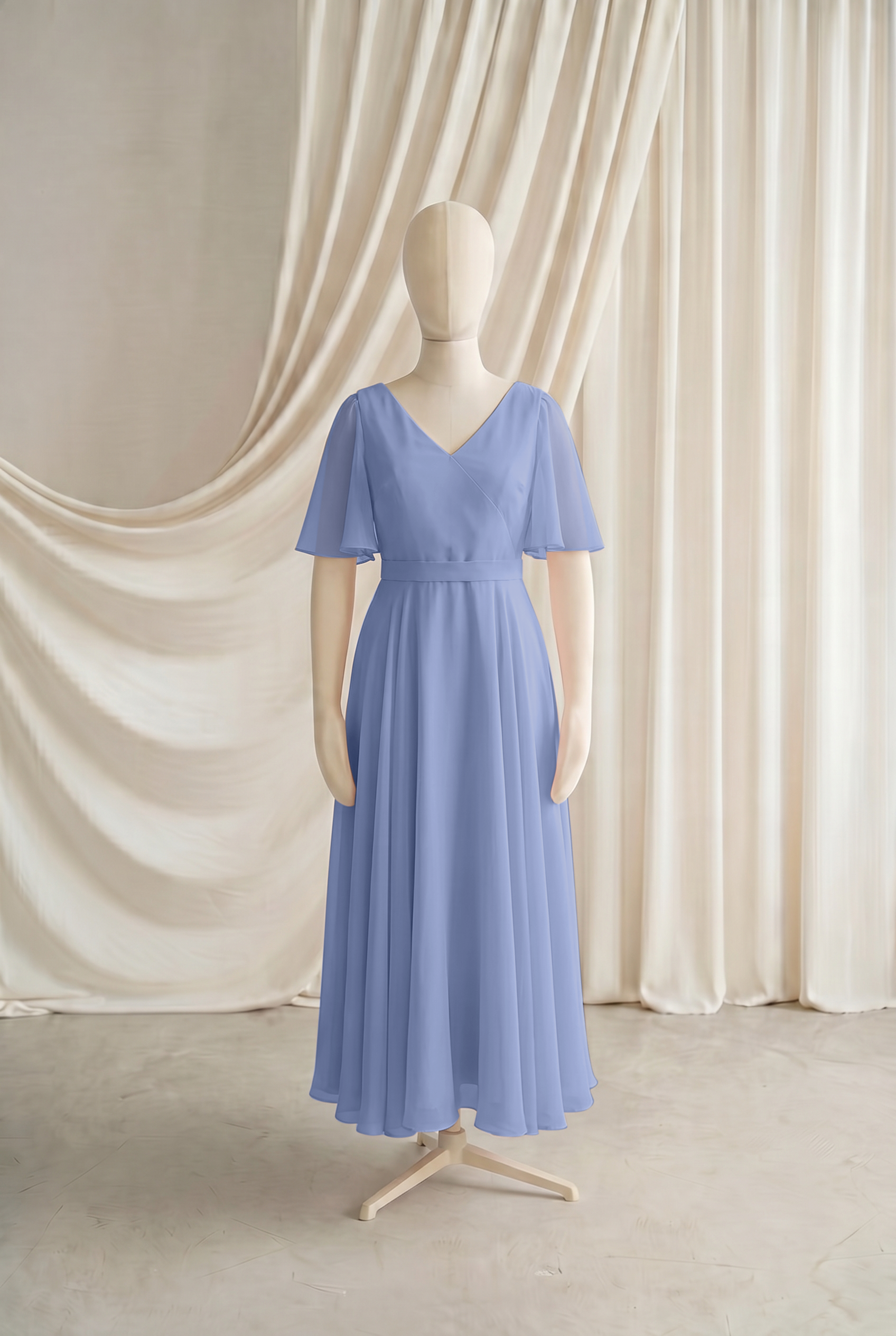 Phoebe Junior Bridesmaid Dress In French Blue Chiffon