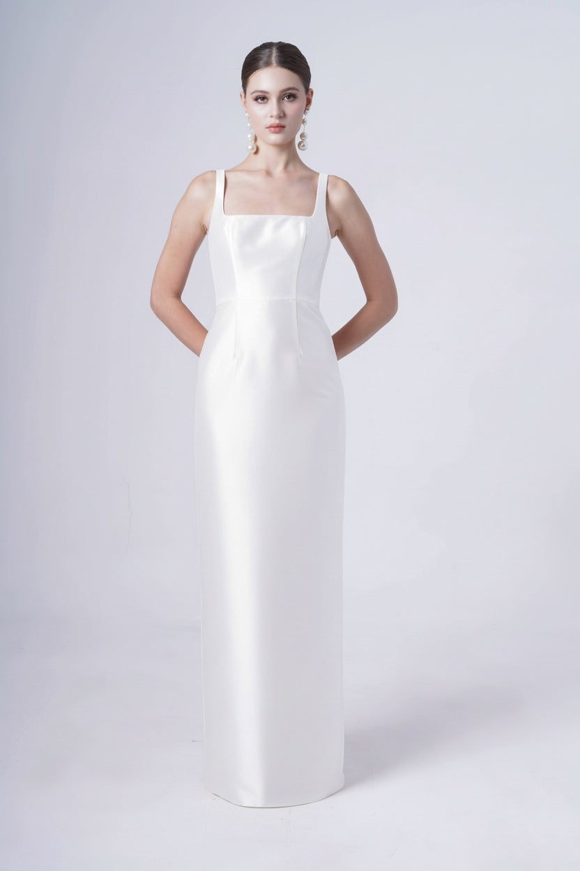 Savoy Bridesmaid Dress in Ivory Satin Twill