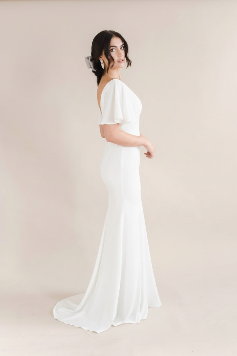 Celeste Moss Crepe Dress in Ivory