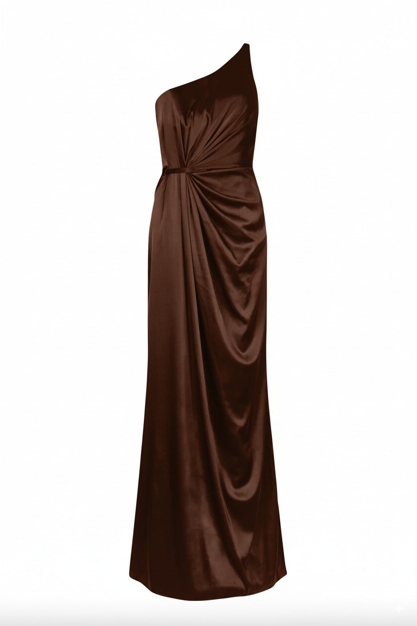 Greta Bridesmaid Dress in Chocolate Brown Satin