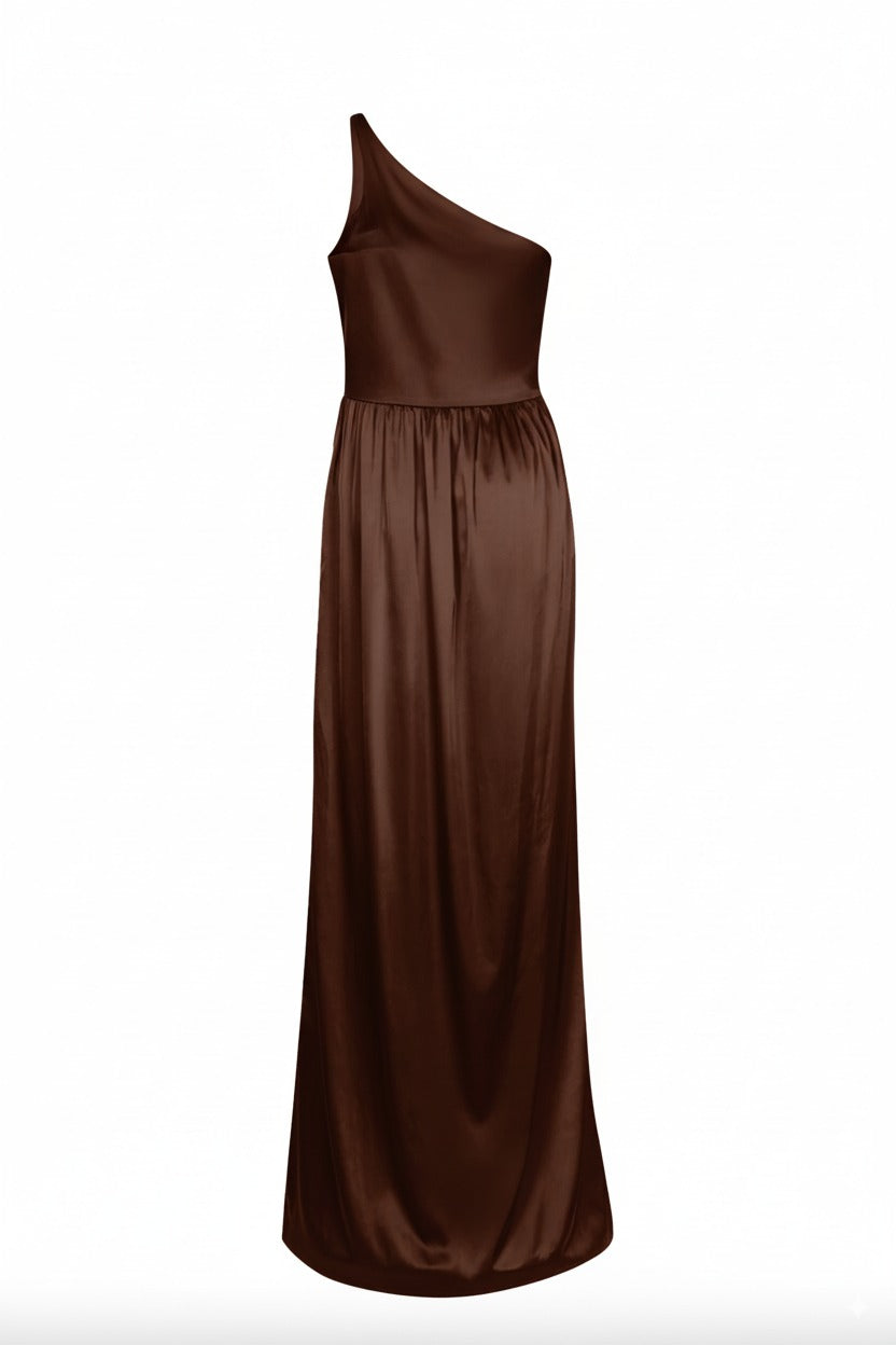 Greta Bridesmaid Dress in Chocolate Brown Satin