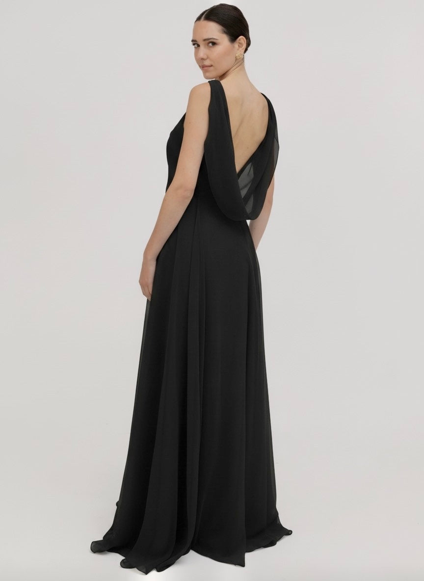 Athena Bridesmaid Dress In Black Chiffon