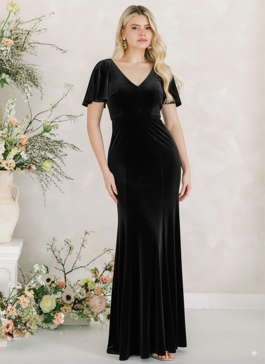 Celeste Velvet Bridesmaid Dress in Black