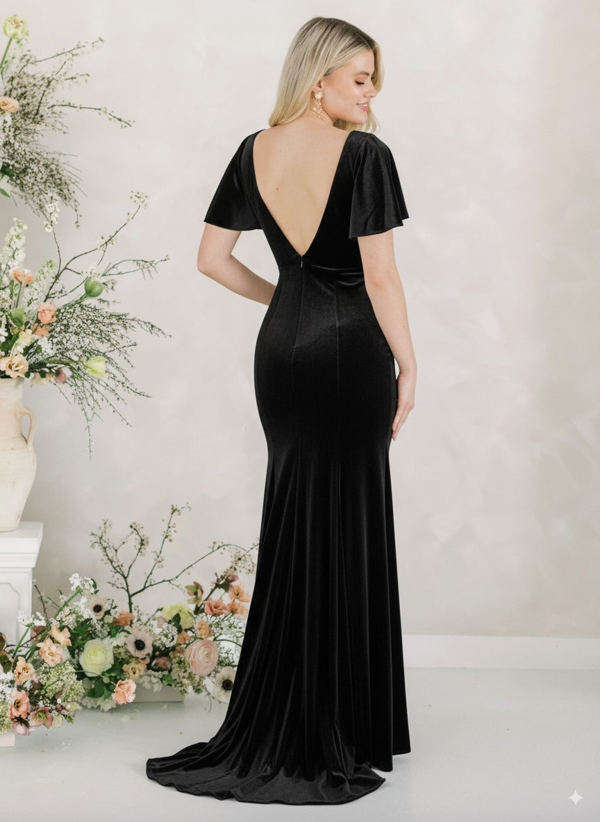 Celeste Velvet Bridesmaid Dress in Black