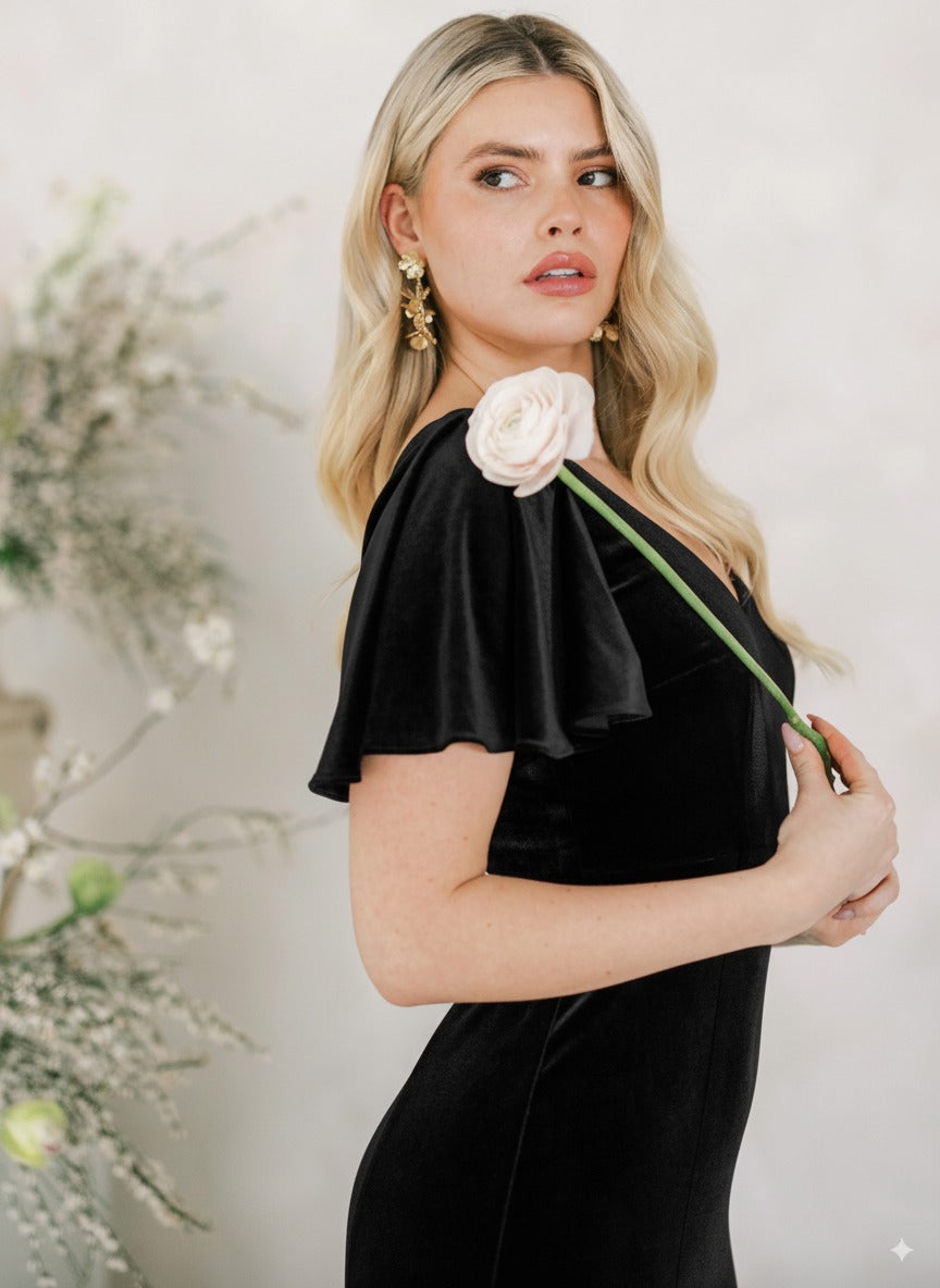 Celeste Velvet Bridesmaid Dress in Black