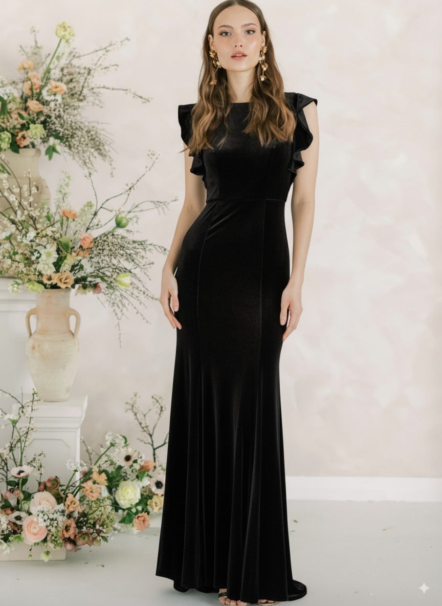 Cecelia Velvet Bridesmaid Dress in Black