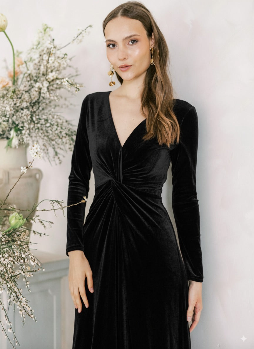 Camilla Velvet Long Sleeve Bridesmaid Dress in Black