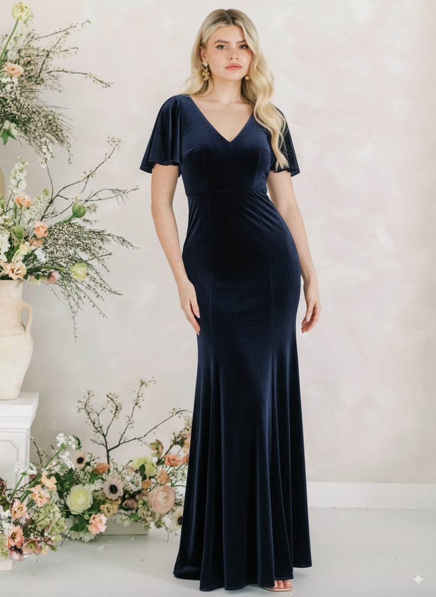 Celeste Velvet Bridesmaid Dress in Navy