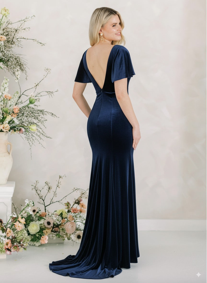 Celeste Velvet Bridesmaid Dress in Navy