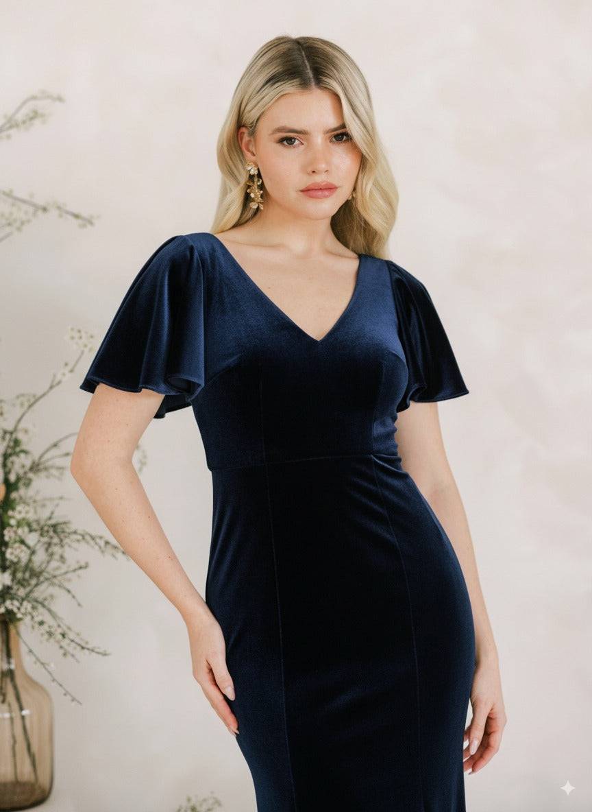 Celeste Velvet Bridesmaid Dress in Navy