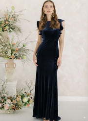 Cecelia Velvet Bridesmaid Dress in Navy