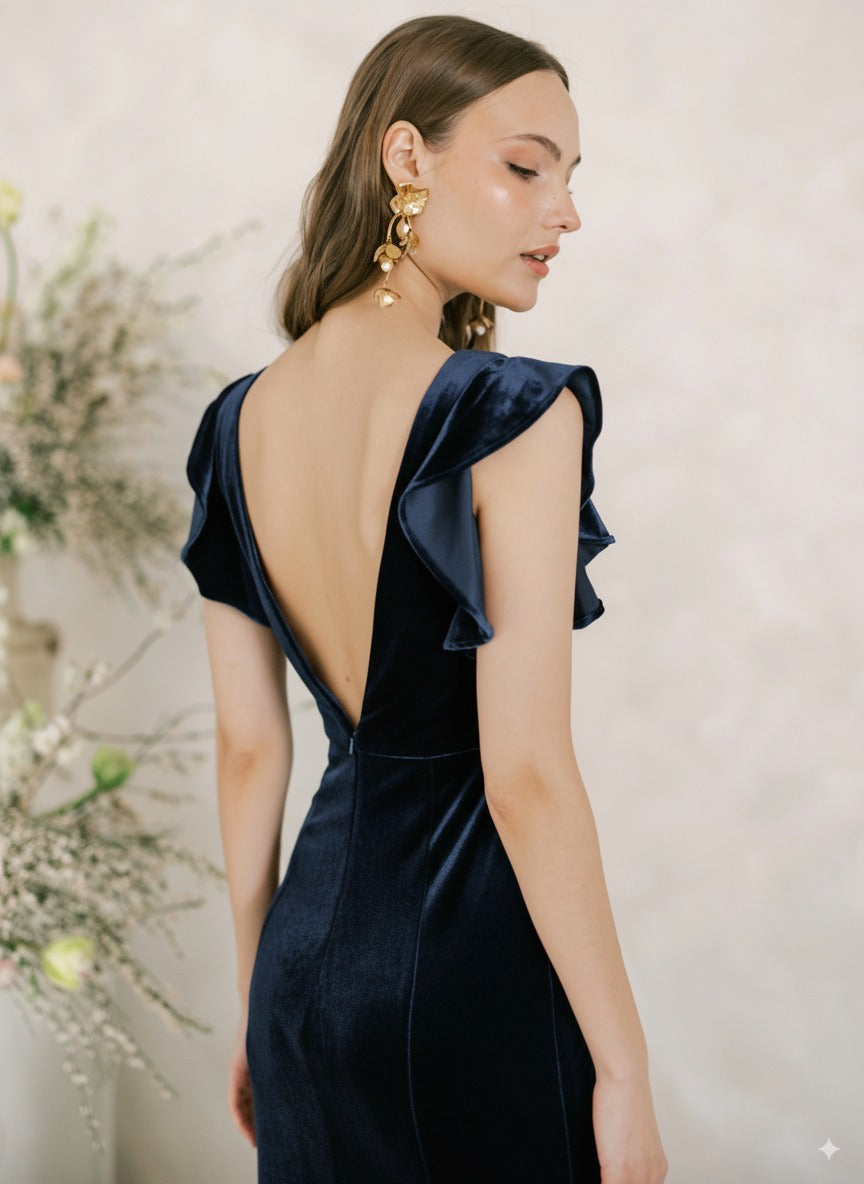 Cecelia Velvet Bridesmaid Dress in Navy
