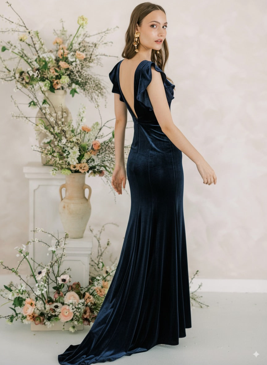 Cecelia Velvet Bridesmaid Dress in Navy