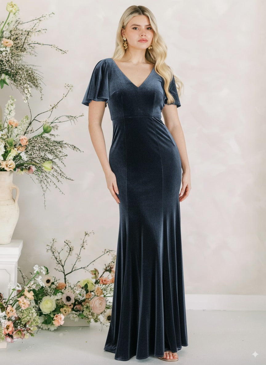Celeste Velvet Bridesmaid Dress in Smoke Blue