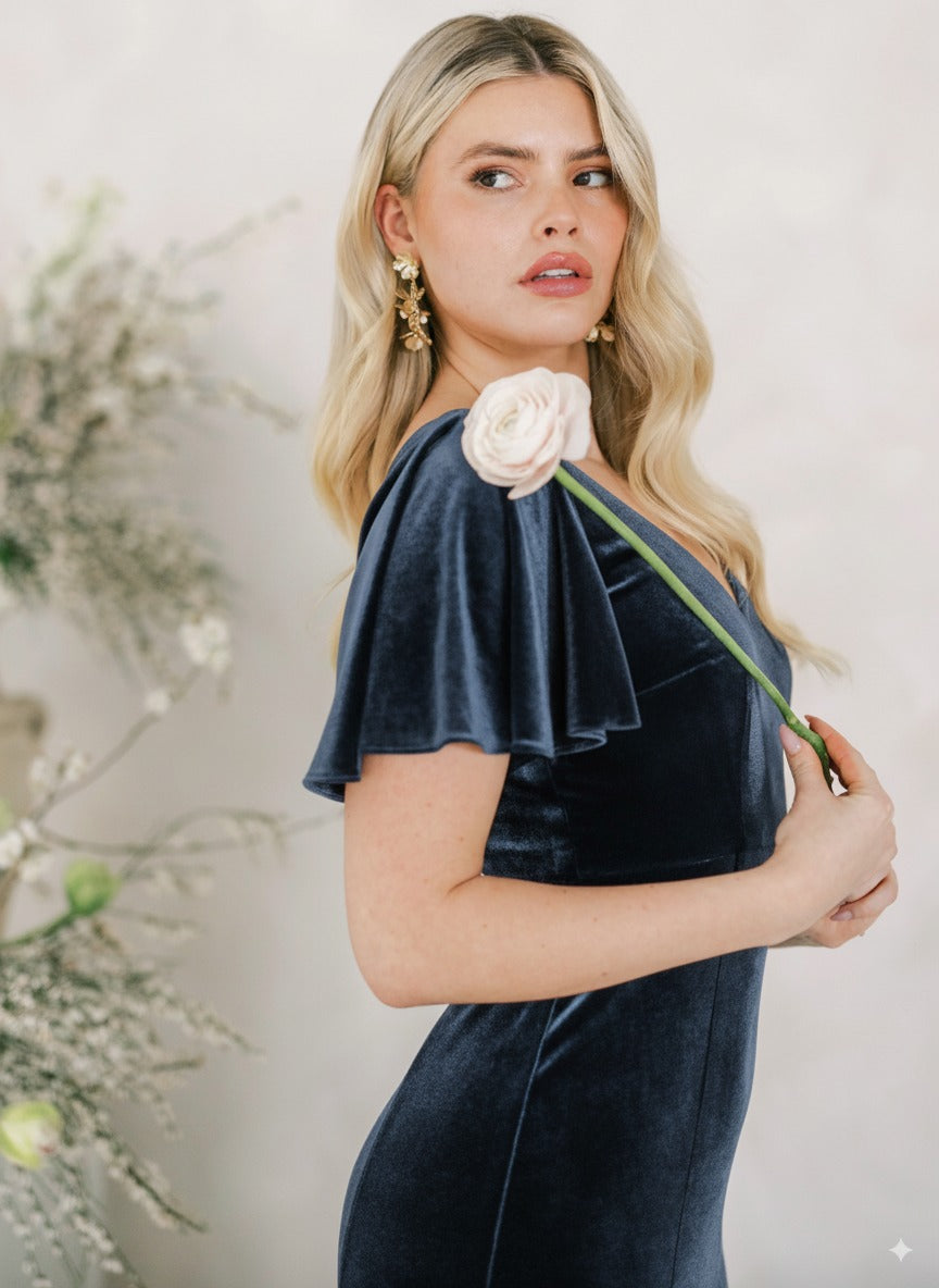 Celeste Velvet Bridesmaid Dress in Smoke Blue