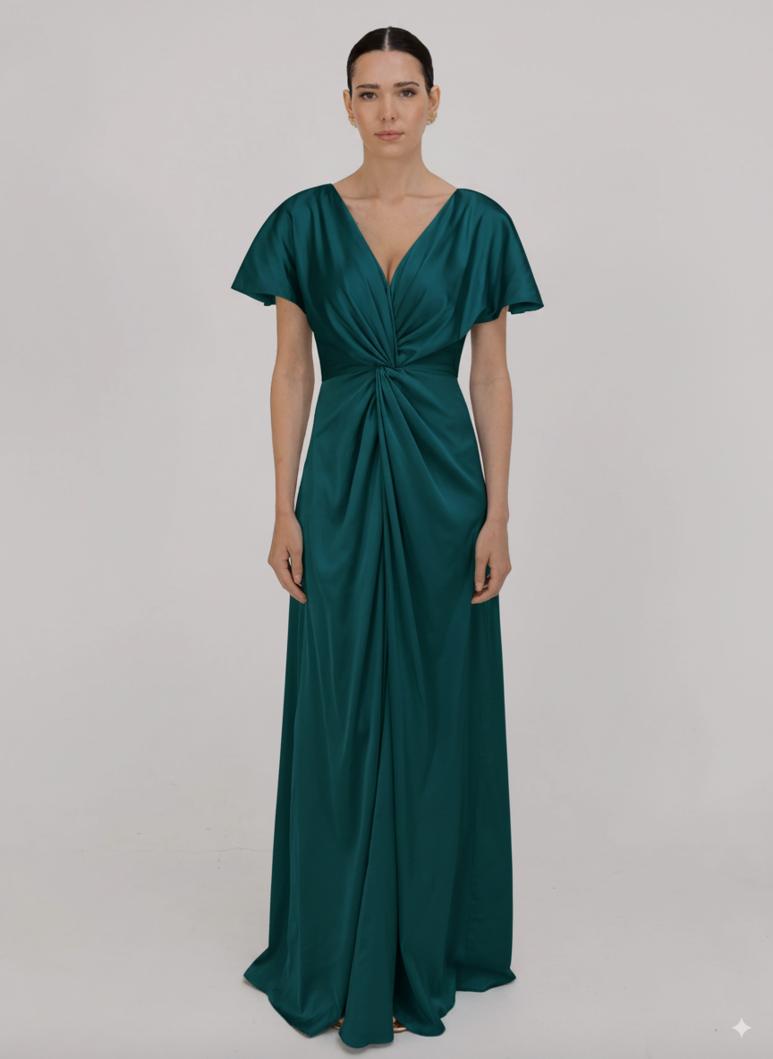 Camilla Bridesmaid Dress in Emerald Dawn Satin