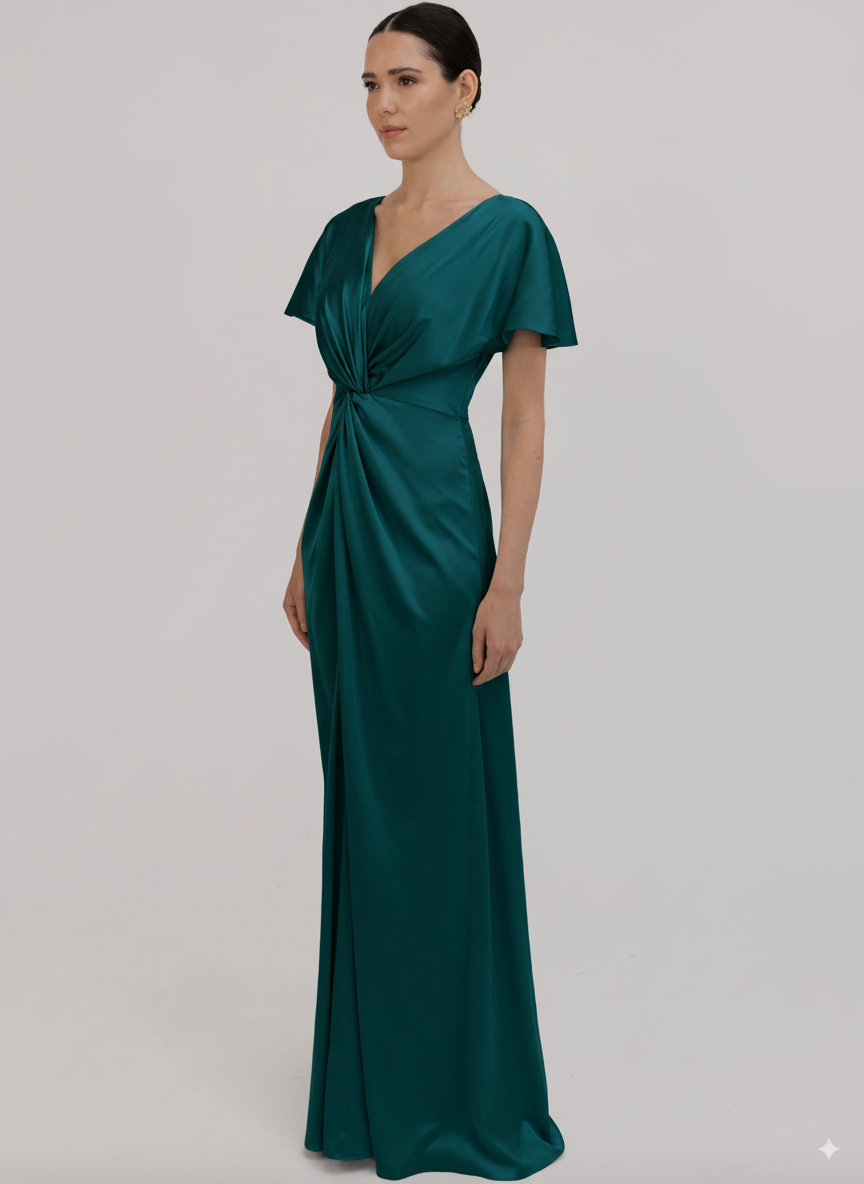 Camilla Bridesmaid Dress in Emerald Dawn Satin